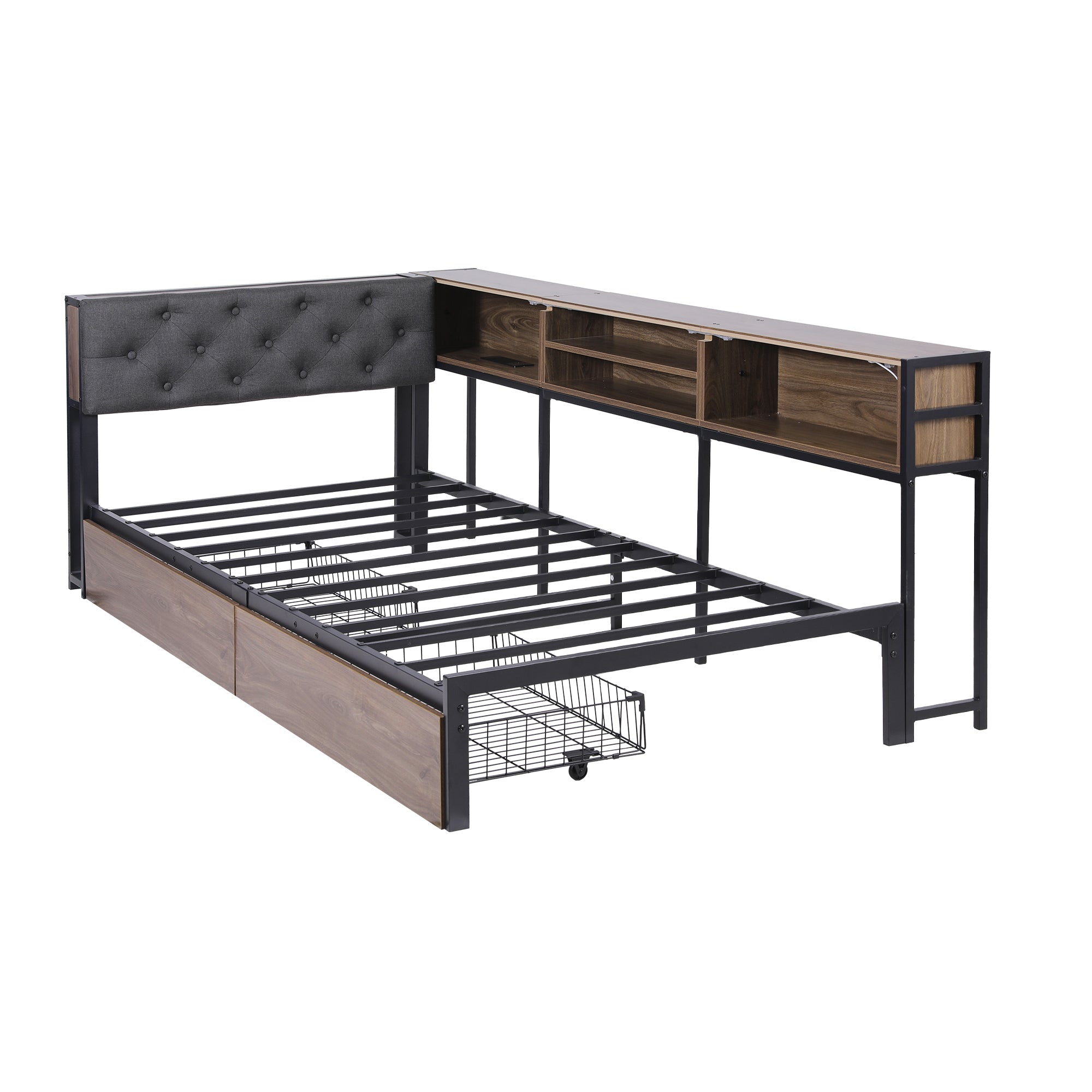 Artiss Bed Frame Single Size with 2 Drawers and Charging Station Metal Corner Bed Base Bedworld
