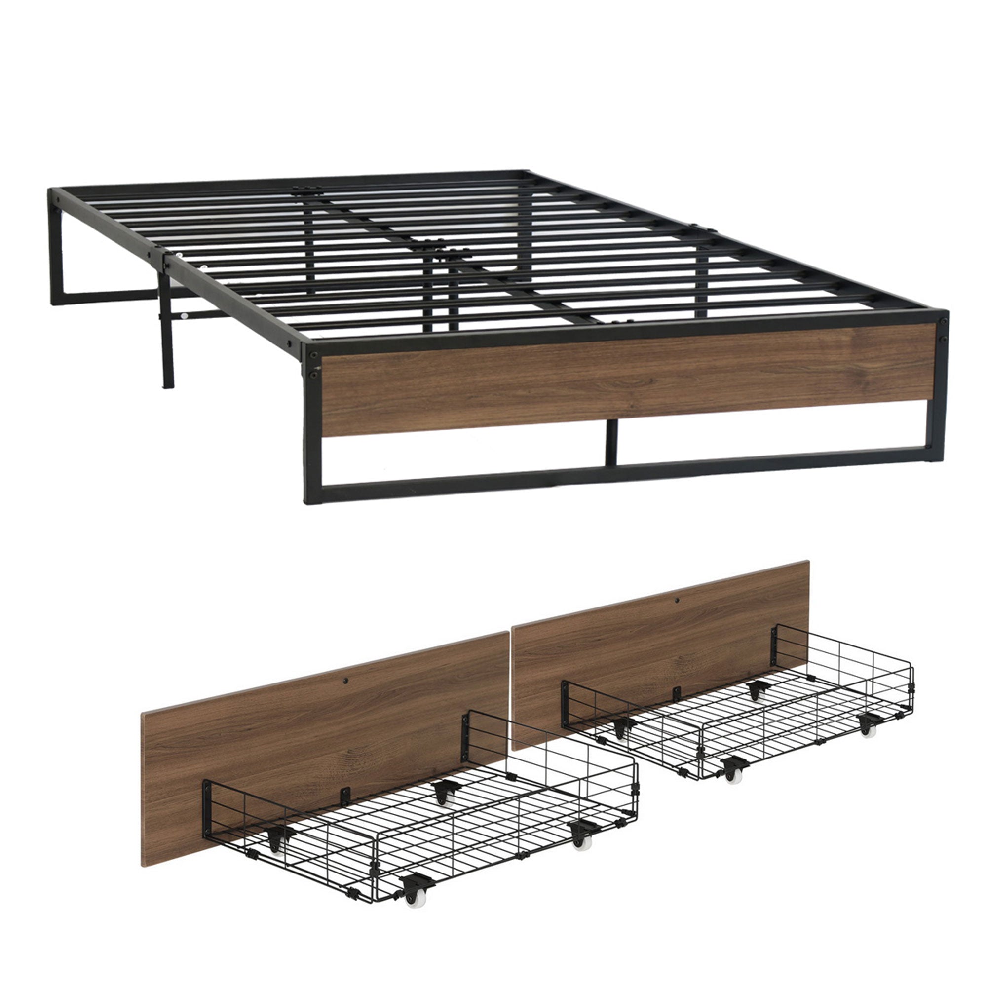 Artiss Bed Frame Metal Frame Queen Size Bed Base 2 Drawers OSLO Bedworld