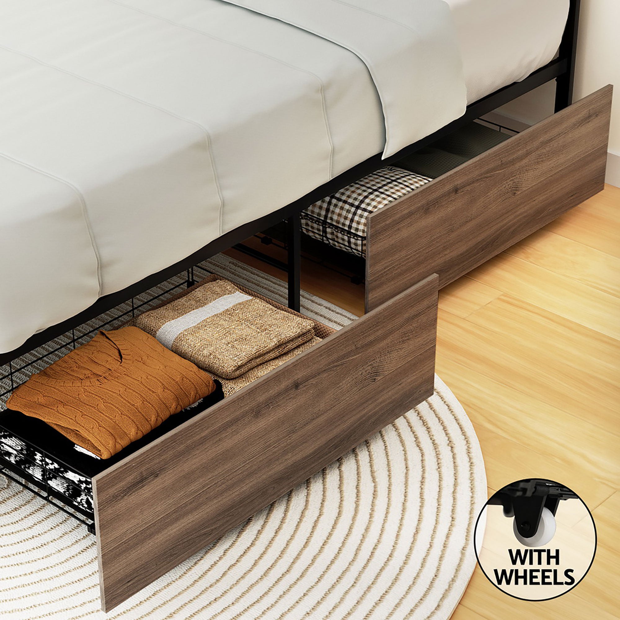 Artiss Bed Frame Metal Frame Queen Size Bed Base 2 Drawers OSLO Bedworld
