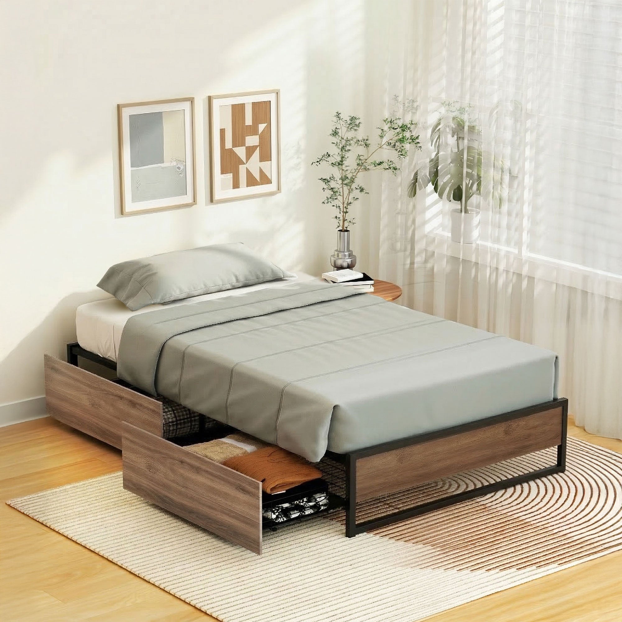 Artiss Bed Frame Metal Frame Single Bed Base 2 Drawers OSLO Bedworld