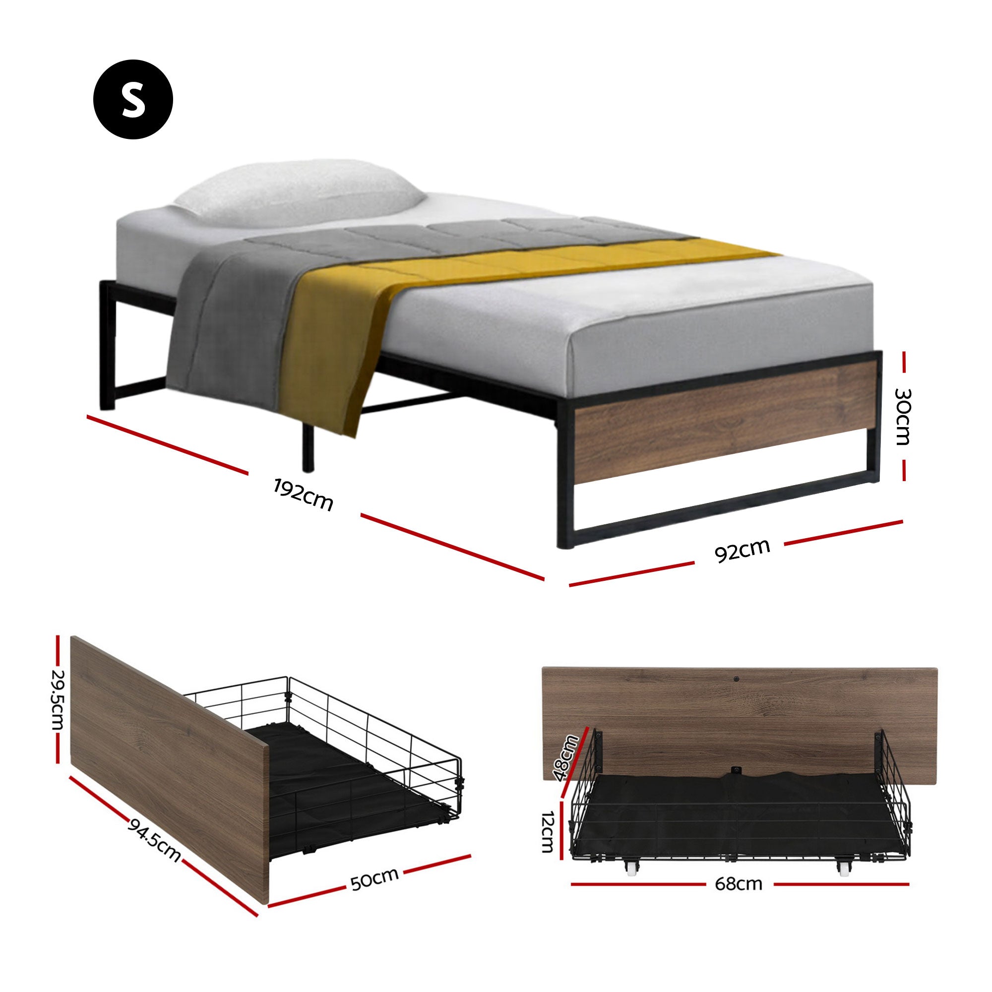 Artiss Bed Frame Metal Frame Single Bed Base 2 Drawers OSLO Bedworld