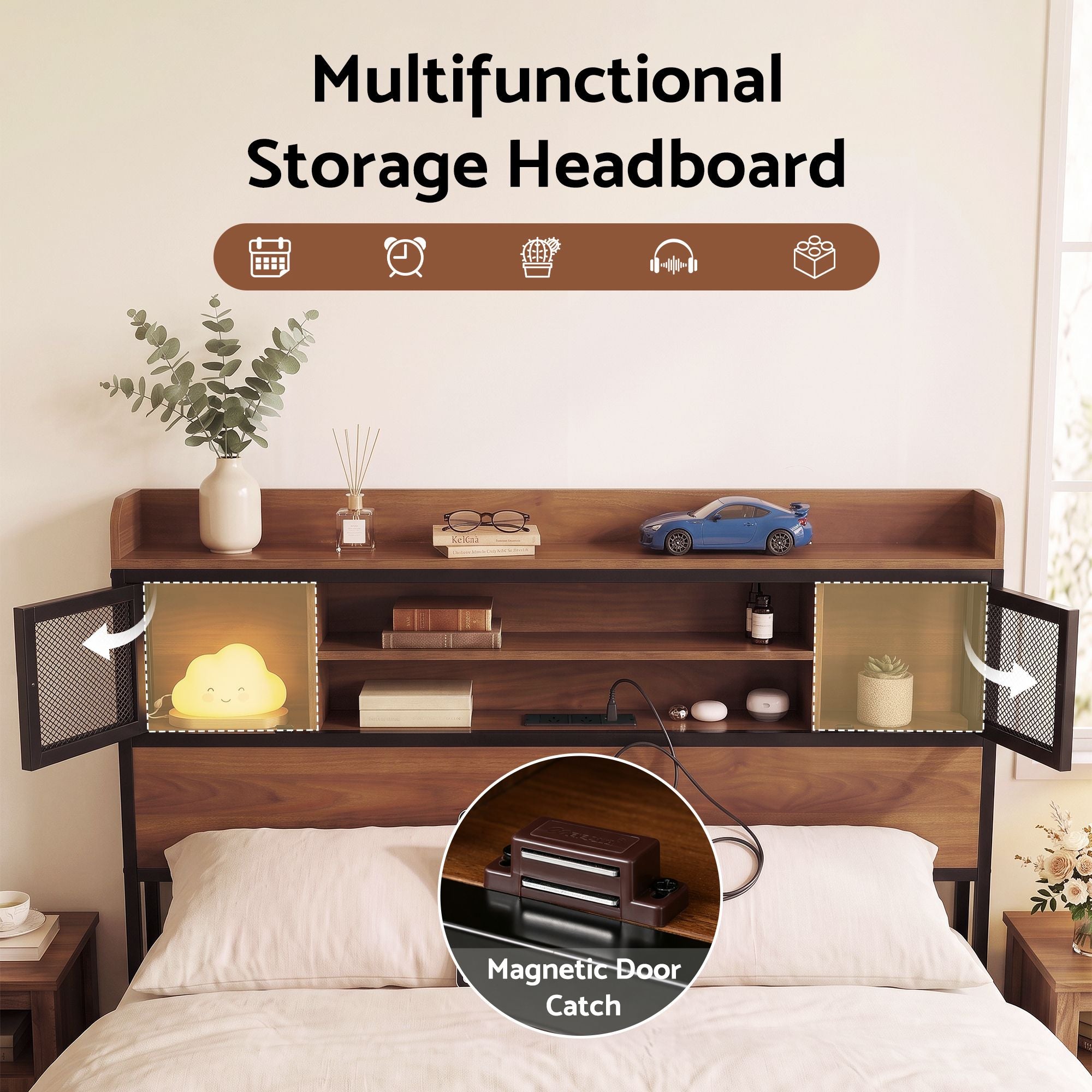 Artiss Double Bed Frame with Charging Station 4 Drawers Storage Oak Bedworld