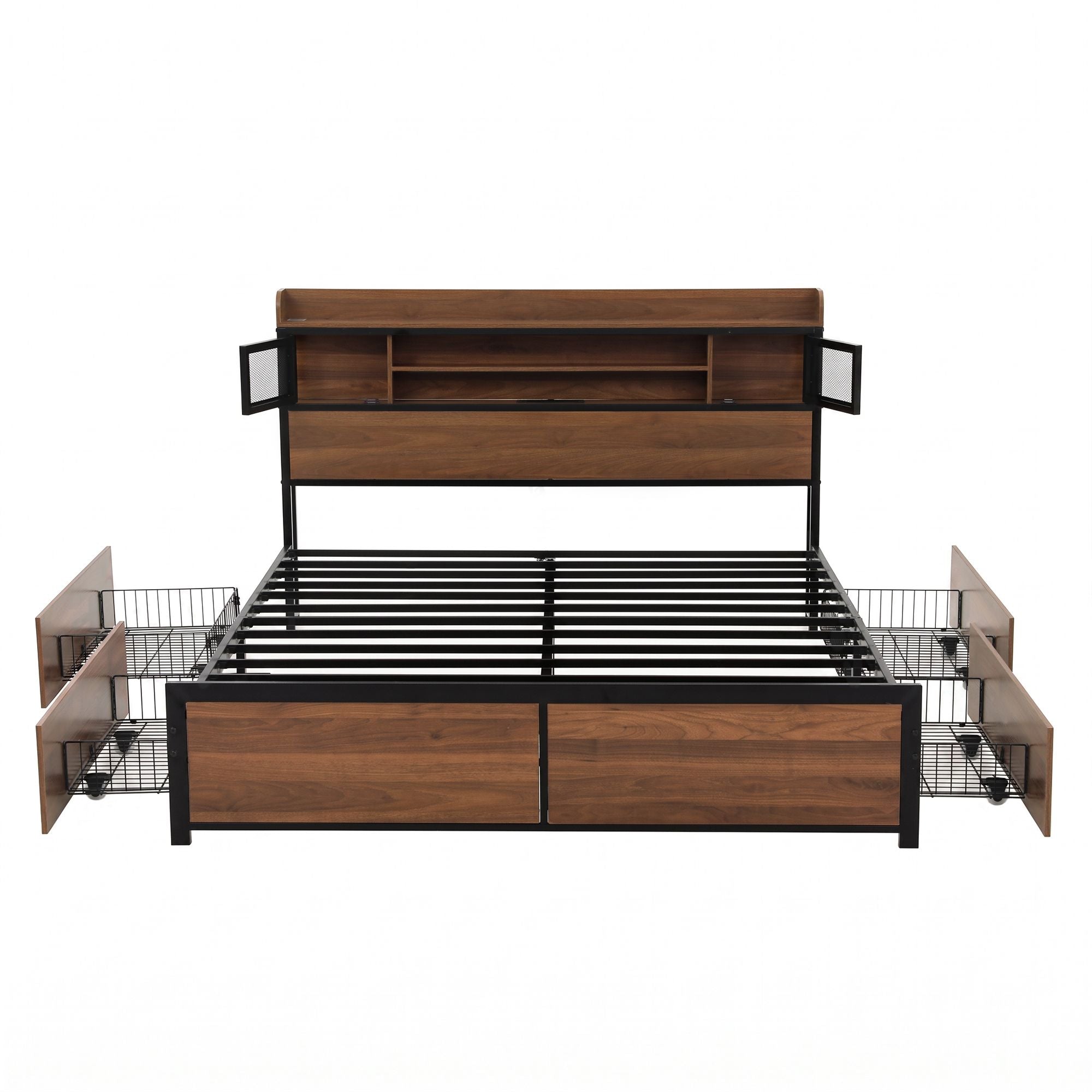 Artiss Queen Bed Frame with Charging Station 4 Drawers Storage Oak Bedworld