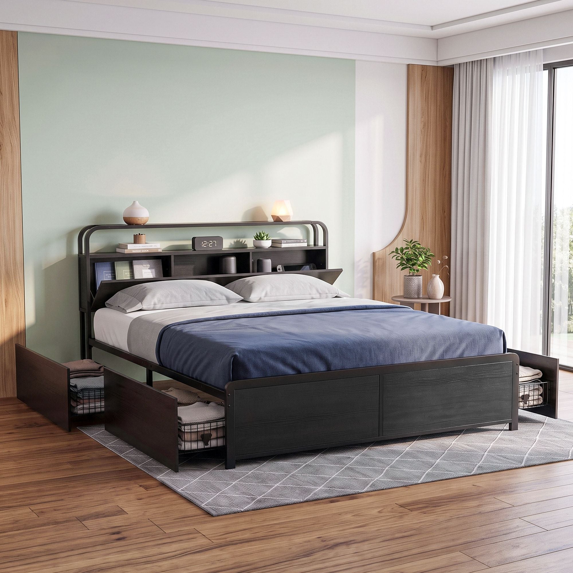 Artiss King Metal Bed Frame 4 Drawers Hidden Storage Headboard HEDY Bedworld