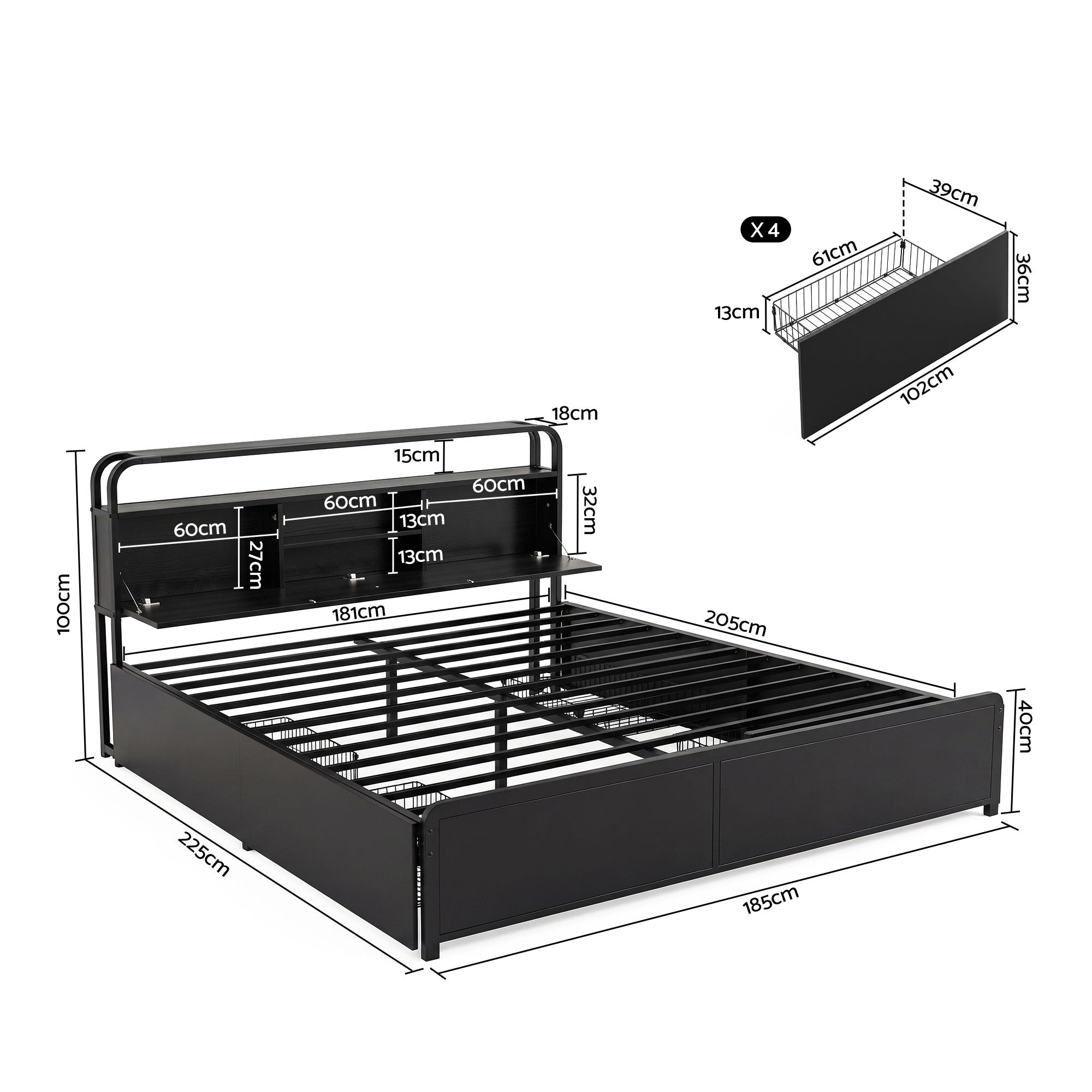 Artiss King Metal Bed Frame 4 Drawers Hidden Storage Headboard HEDY Bedworld
