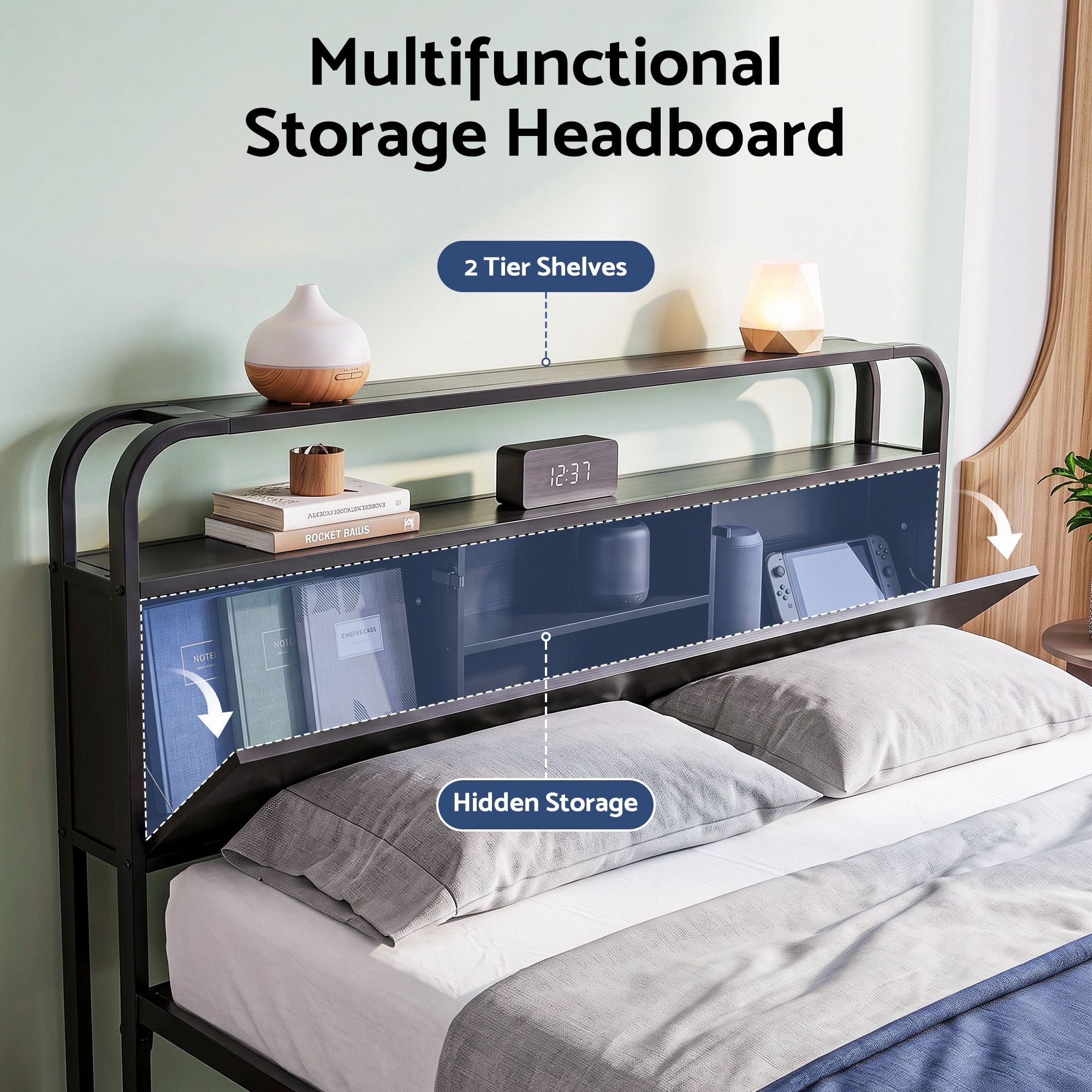 Artiss King Metal Bed Frame 4 Drawers Hidden Storage Headboard HEDY Bedworld