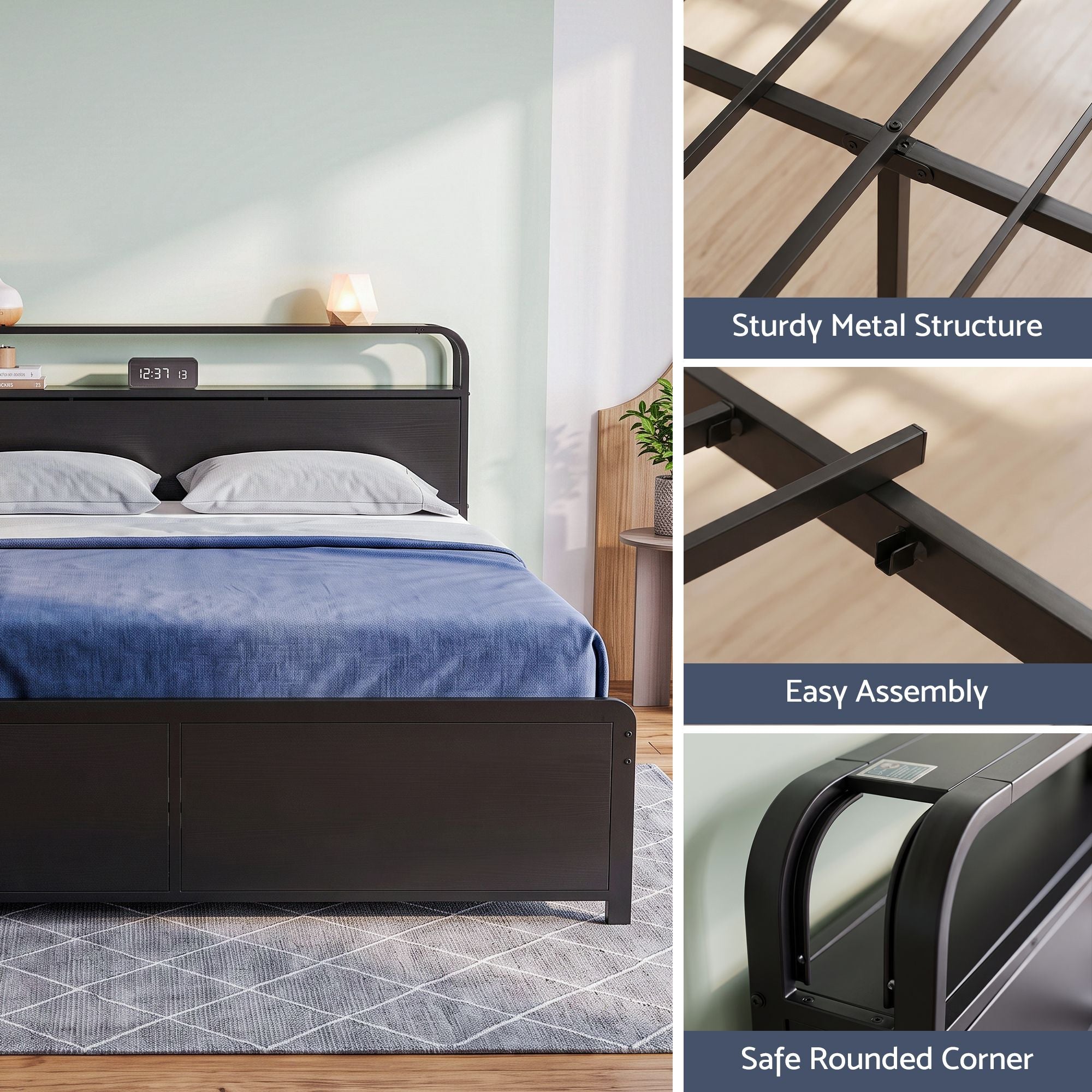 Artiss King Metal Bed Frame 4 Drawers Hidden Storage Headboard HEDY Bedworld