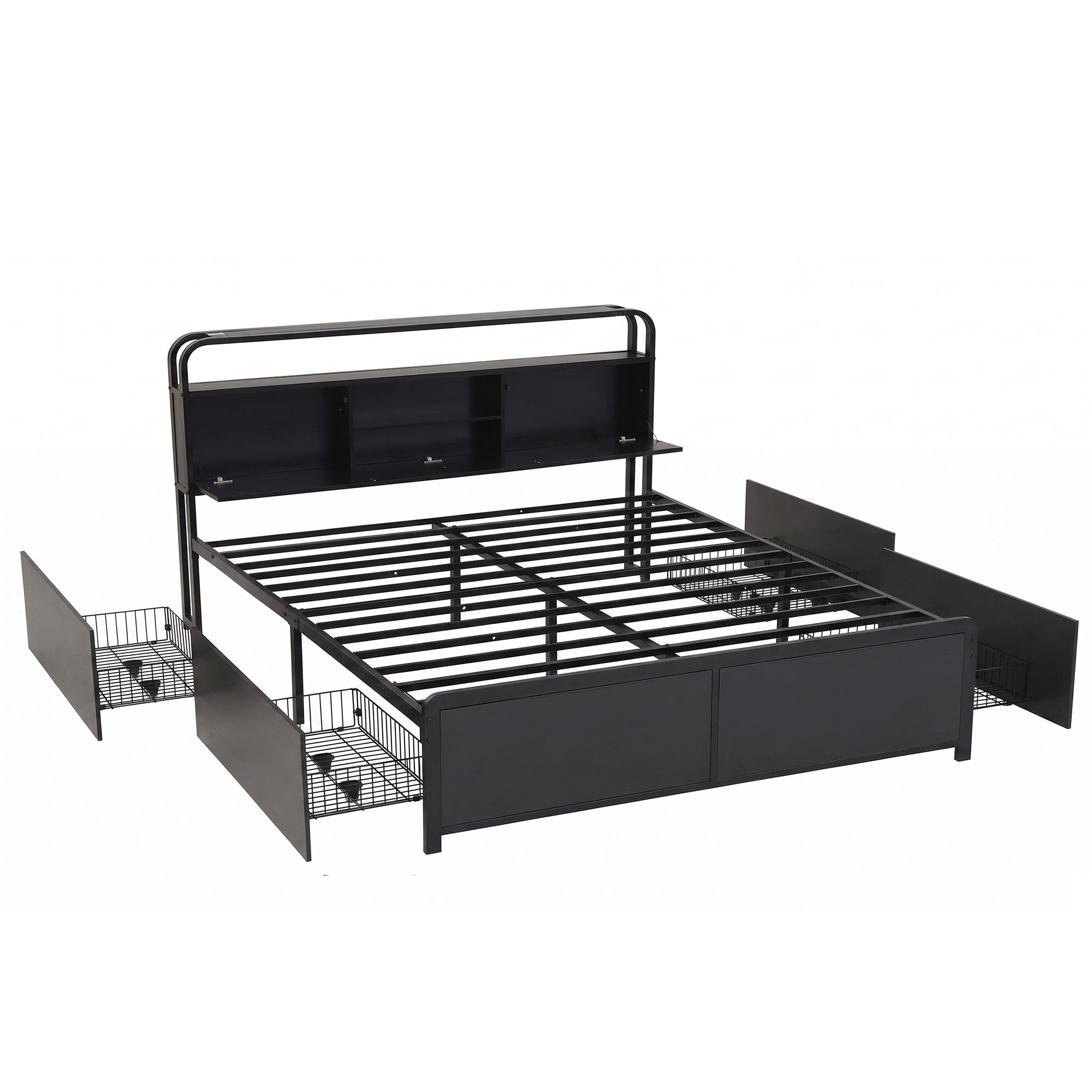 Artiss King Metal Bed Frame 4 Drawers Hidden Storage Headboard HEDY Bedworld