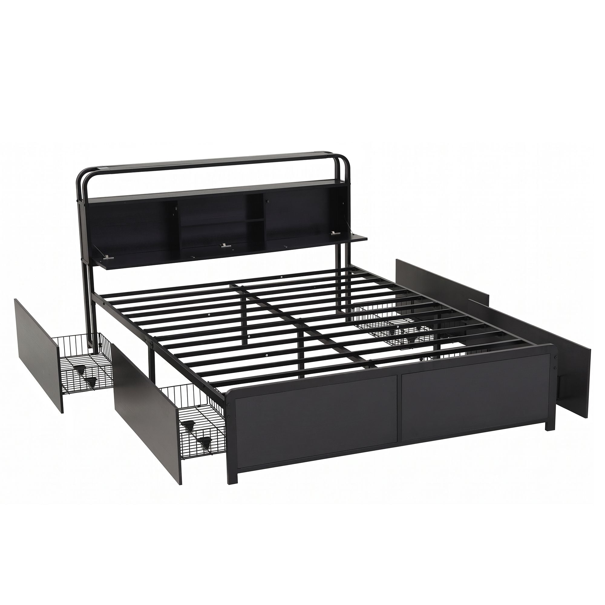 Artiss Queen Metal Bed Frame 4 Drawers Hidden Storage Headboard HEDY Bedworld