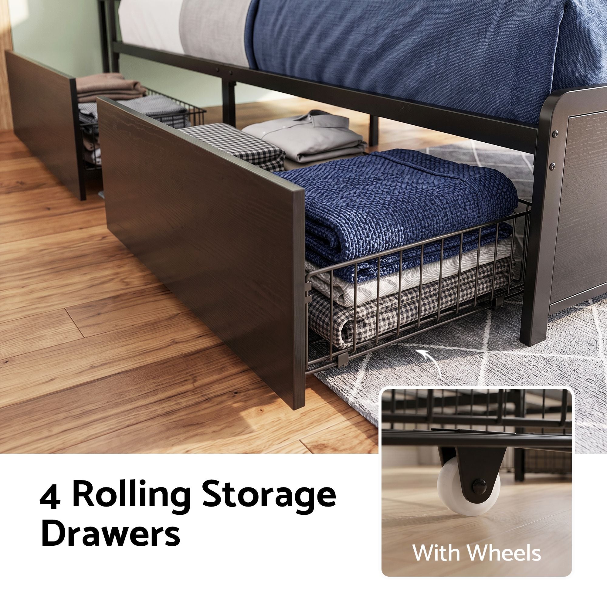 Artiss Queen Metal Bed Frame 4 Drawers Hidden Storage Headboard HEDY Bedworld