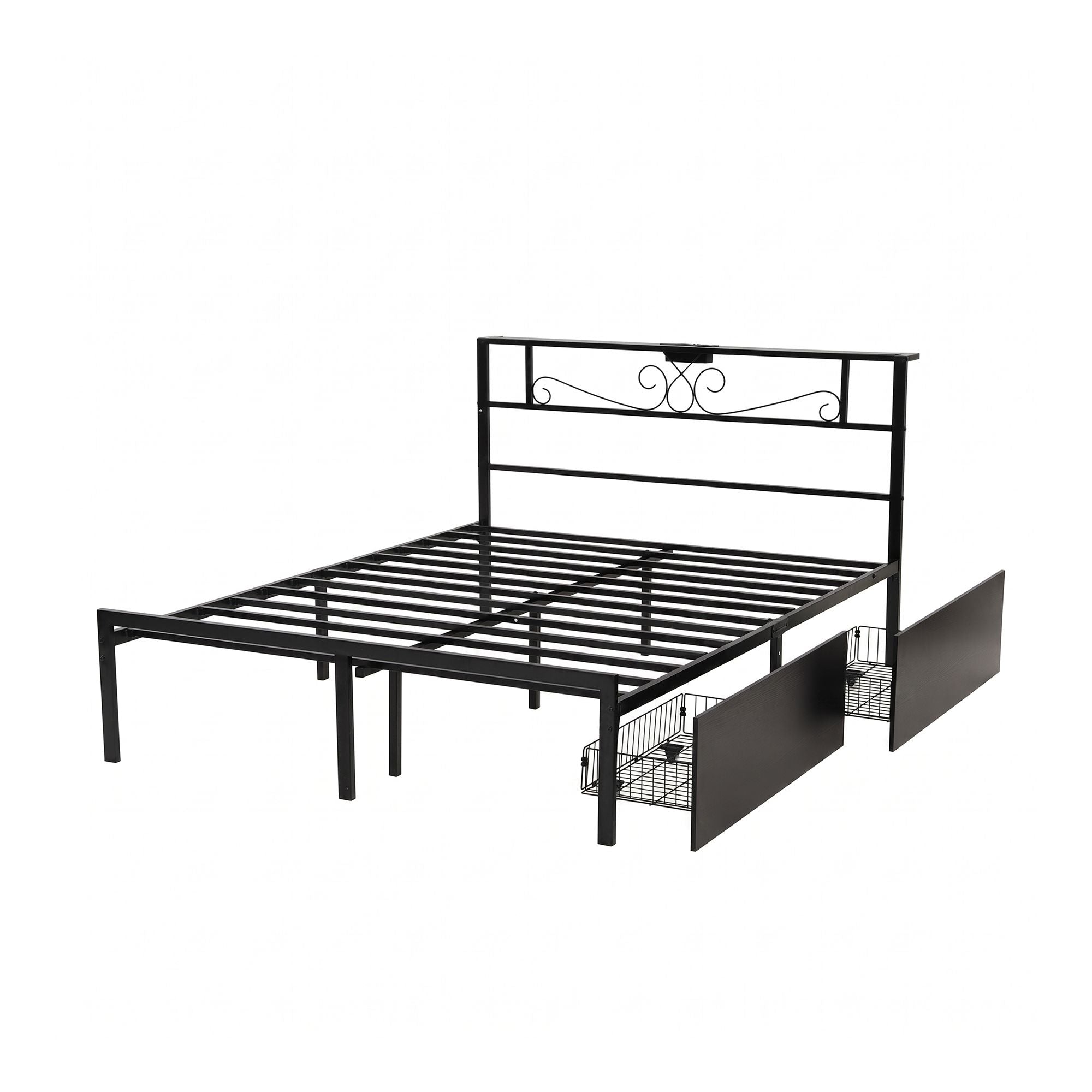 Artiss Double Bed Frame with Charging Station & Storage Drawers Metal Bedworld