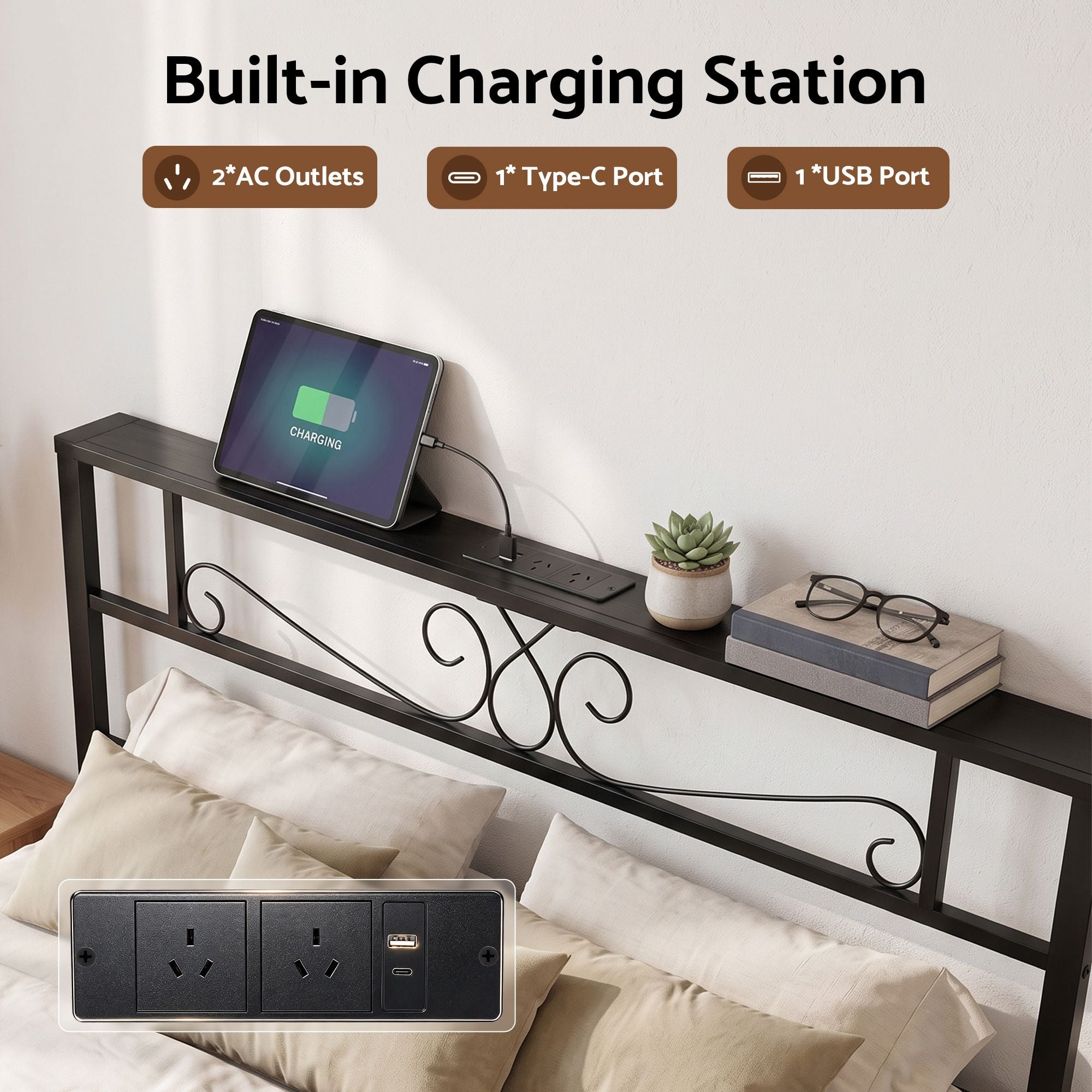 Artiss Double Bed Frame with Charging Station & Storage Drawers Metal Bedworld