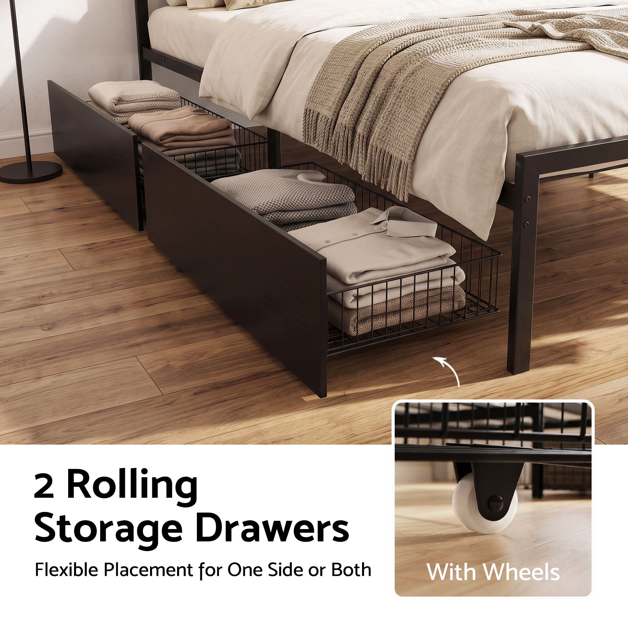Artiss Double Bed Frame with Charging Station & Storage Drawers Metal Bedworld