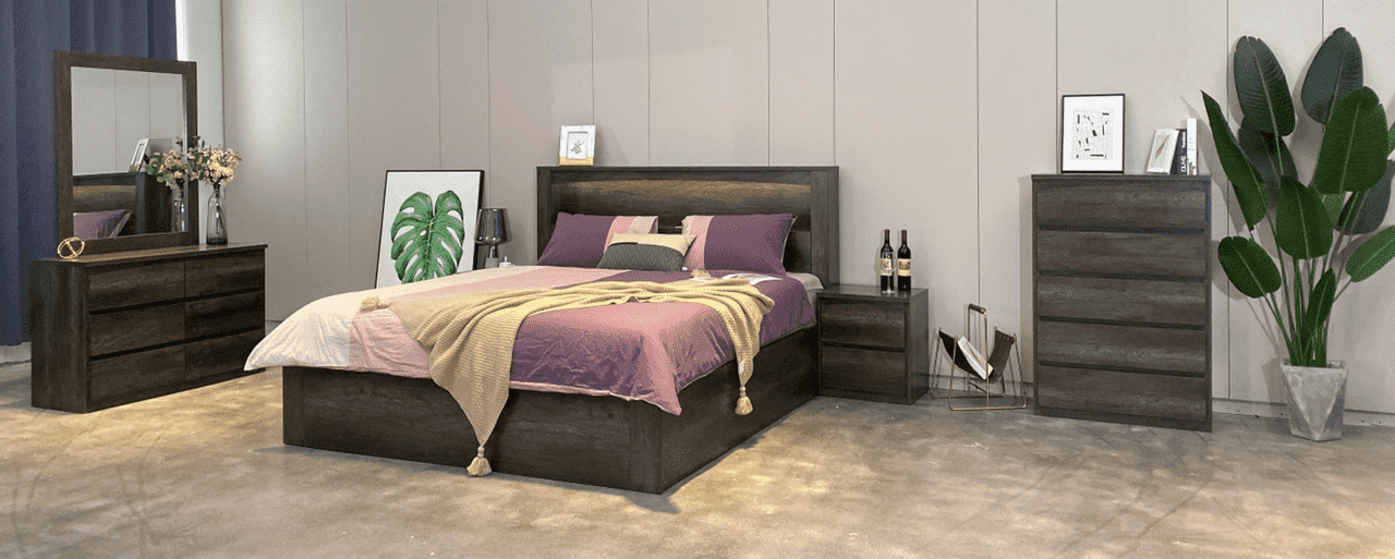 Melano Gas Lift Storage Bed Frame with LED Light - Perth