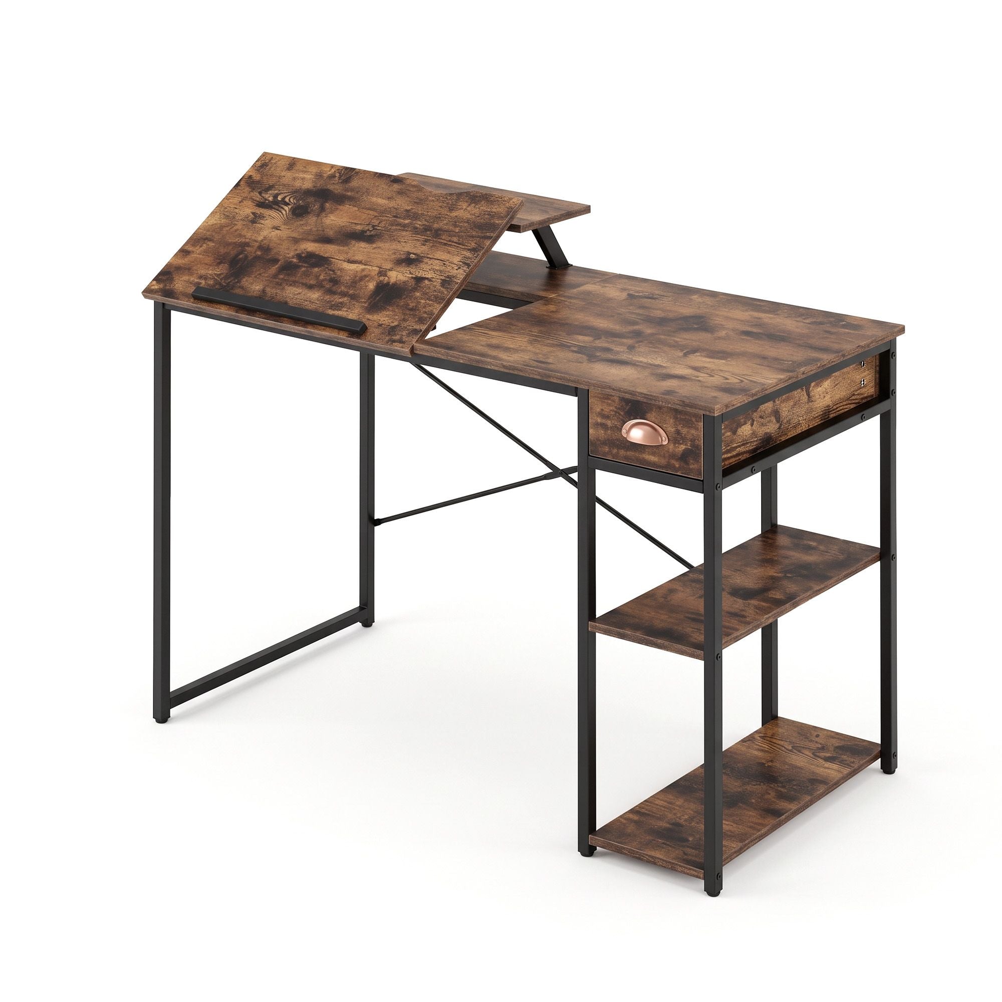 Artiss Computer Desk Drafting Drawing Table Tiltable Top Rustic Brown 108cm Bedworld