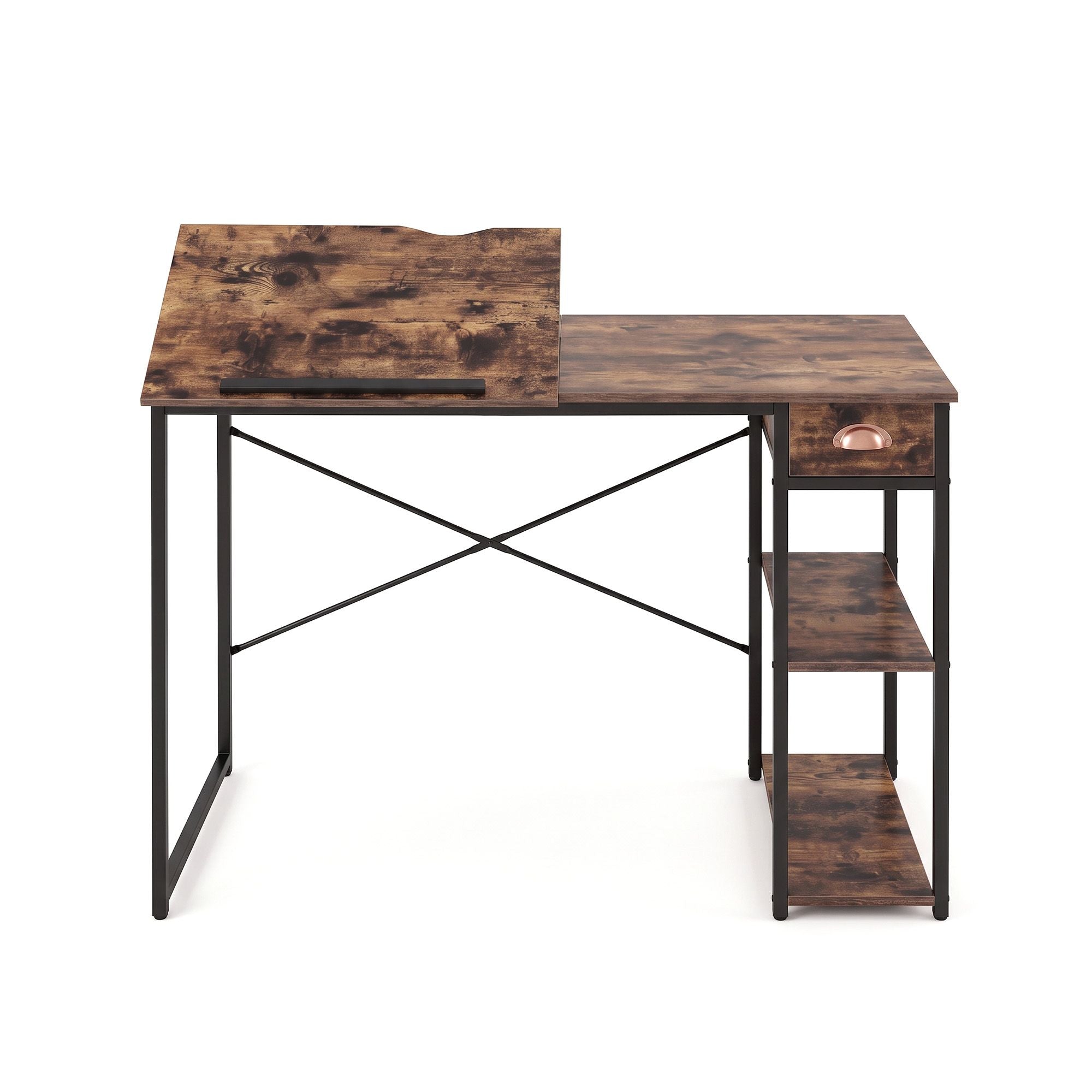 Artiss Computer Desk Drafting Drawing Table Tiltable Top Rustic Brown 108cm Bedworld