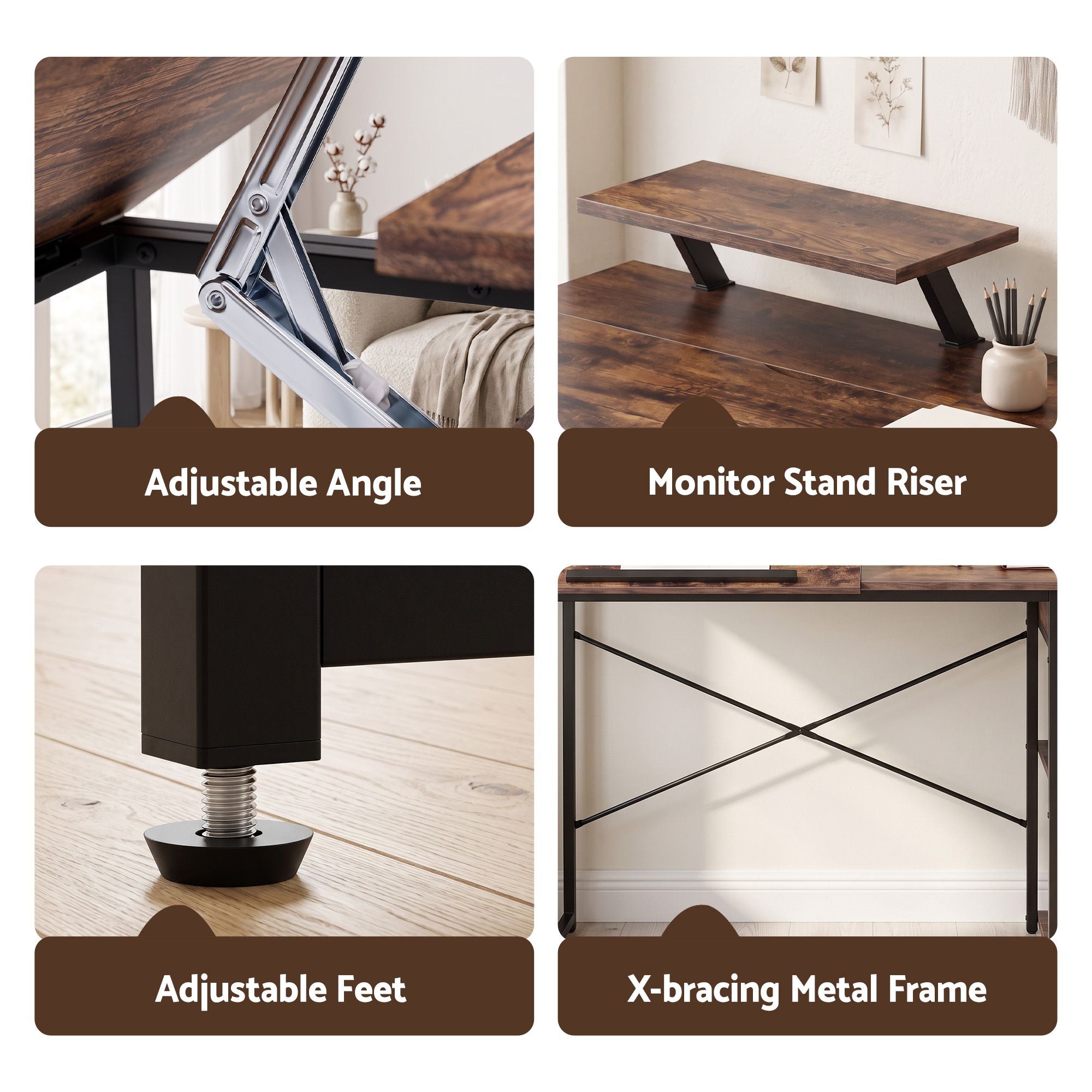 Artiss Computer Desk Drafting Drawing Table Tiltable Top Rustic Brown 108cm Bedworld