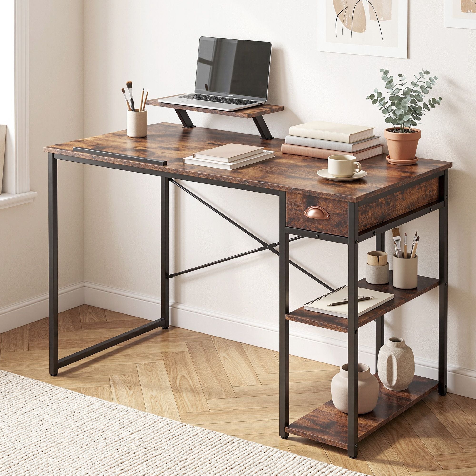 Artiss Computer Desk Drafting Drawing Table Tiltable Top Rustic Brown 108cm Bedworld