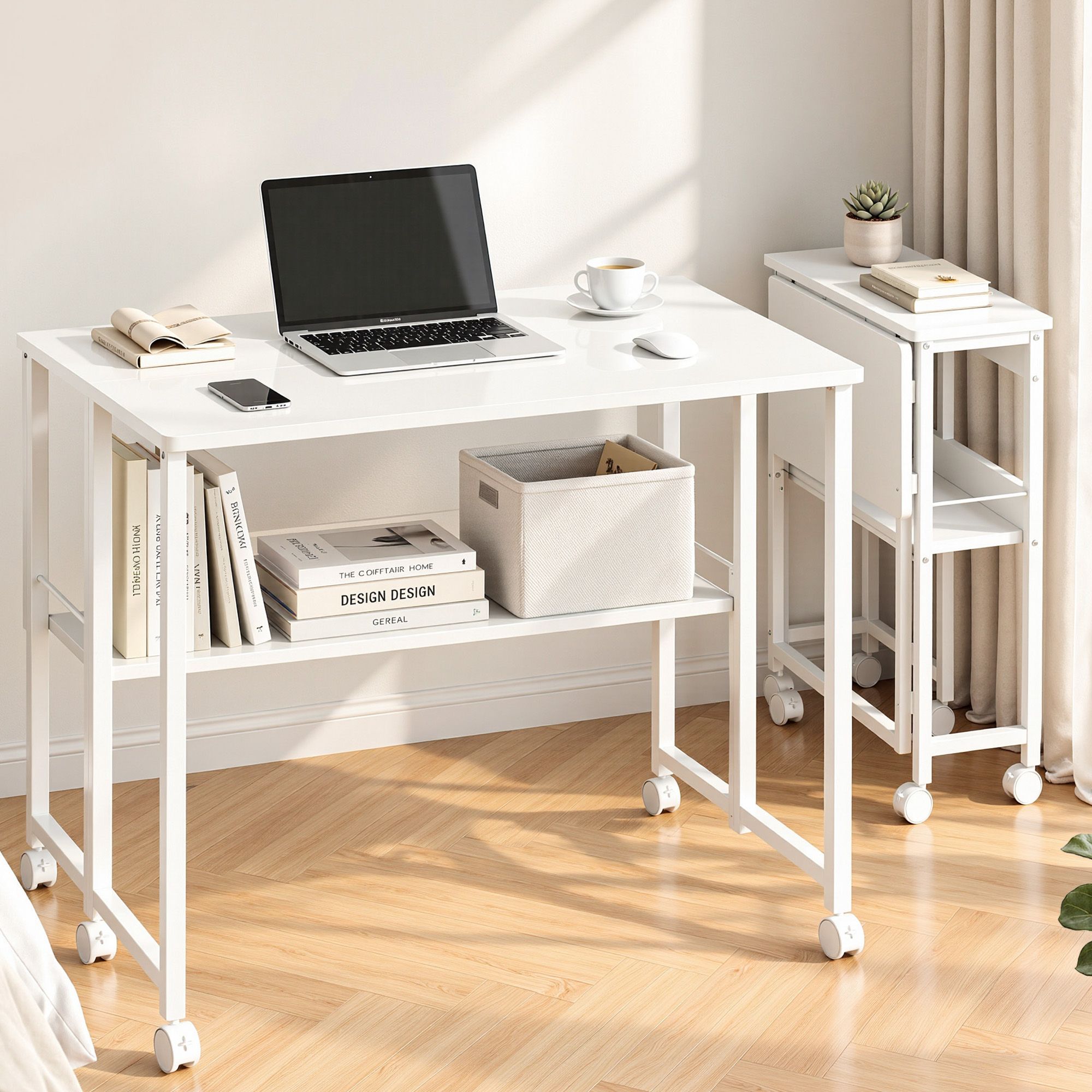Artiss Foldable Computer Desk Mobile Study Table Workstation White 80cm Bedworld