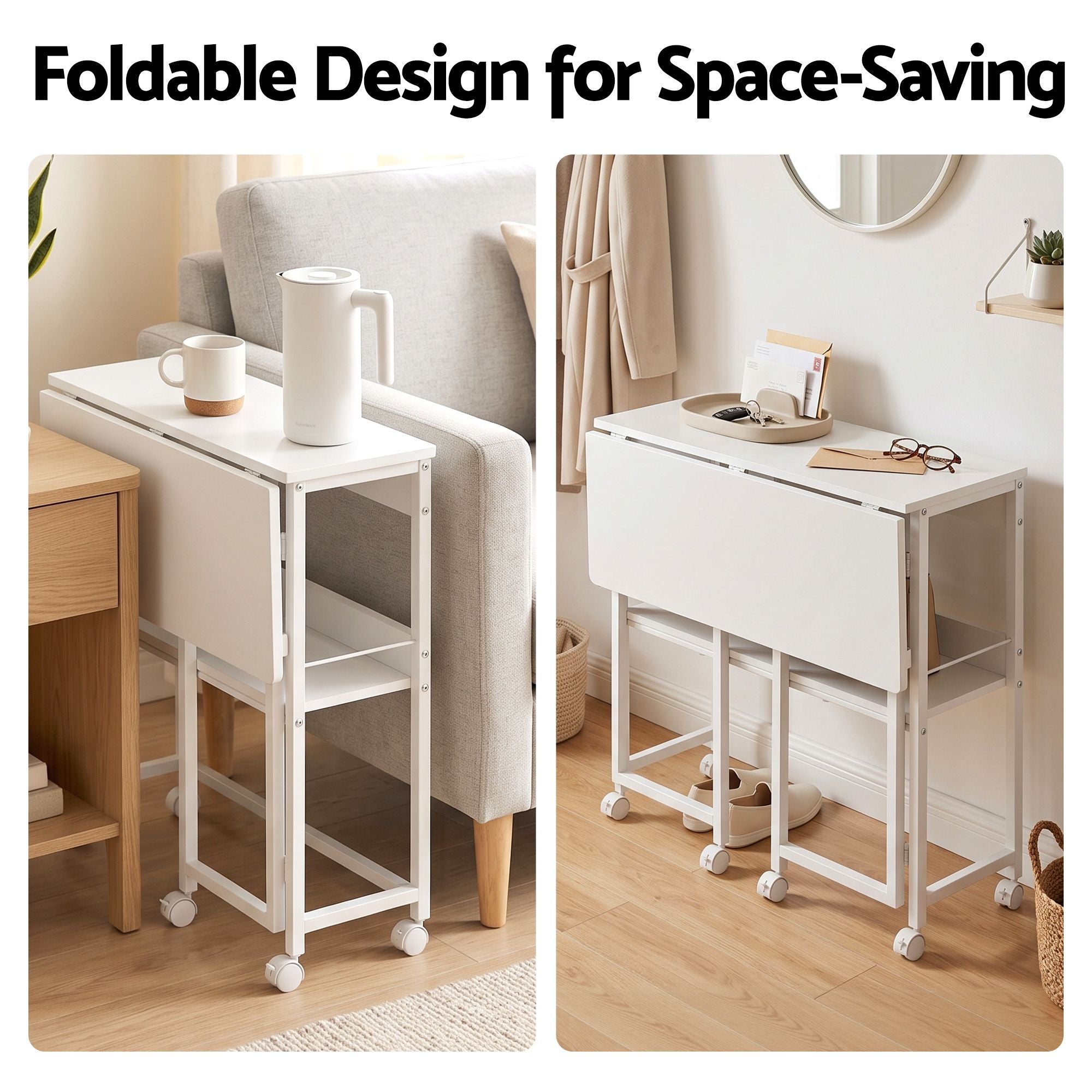 Artiss Foldable Computer Desk Mobile Study Table Workstation White 80cm Bedworld