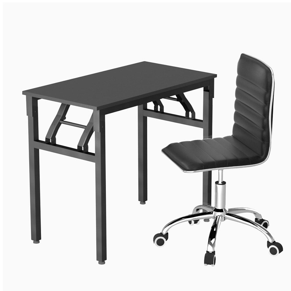Artiss Computer Desk Office Chair PU Leather Set Foldable Home Study Table Black Bedworld