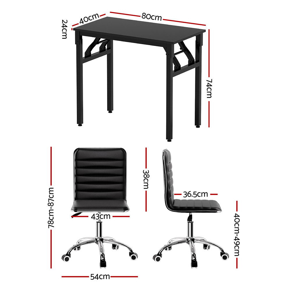 Artiss Computer Desk Office Chair PU Leather Set Foldable Home Study Table Black Bedworld