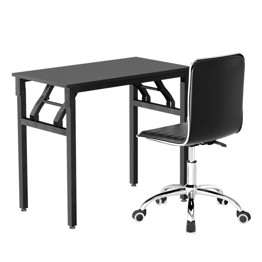 Artiss Computer Desk Office Chair PU Leather Set Foldable Home Study Table Black Bedworld