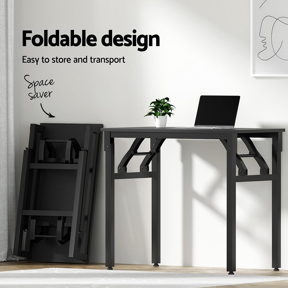 Artiss Computer Desk Office Chair PU Leather Set Foldable Home Study Table Black Bedworld
