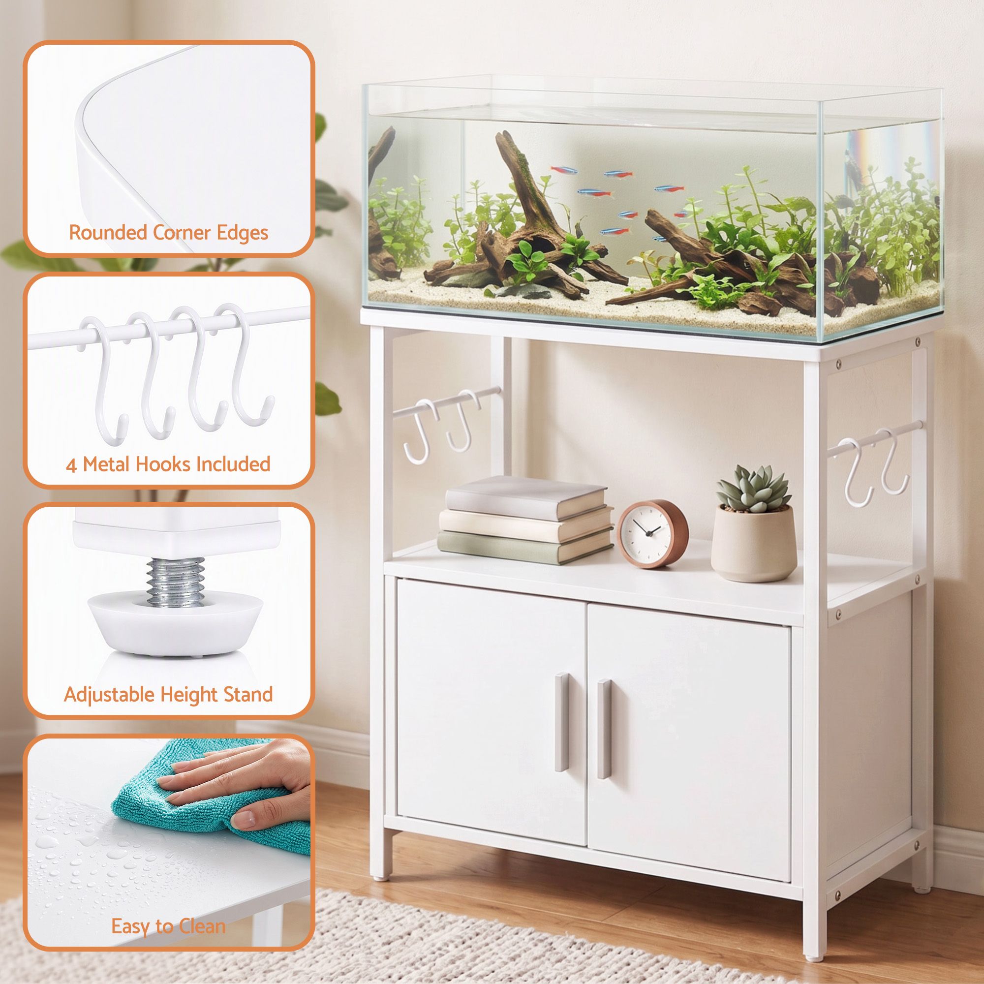 Artiss 20 Gallon Fish Tank Stand 3-Tier Aquarium Stand with Storage Cabinet and Open Shelf White Bedworld