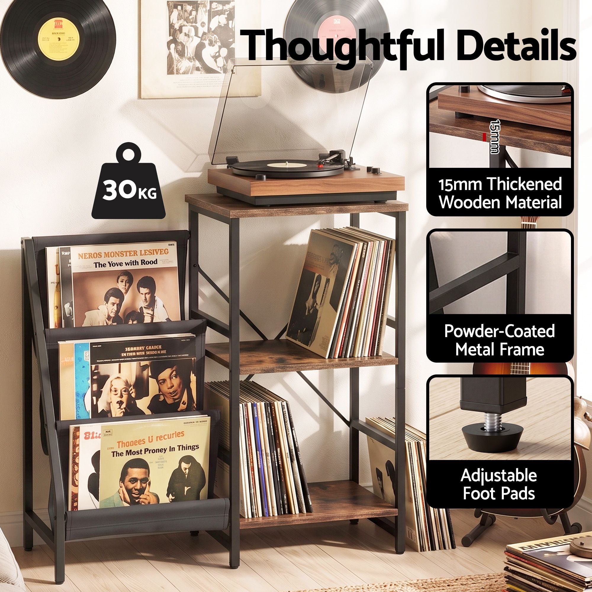 Artiss Record Player Stand with 3-Tier Vinyl Record Storage Turntable Stand Bedworld