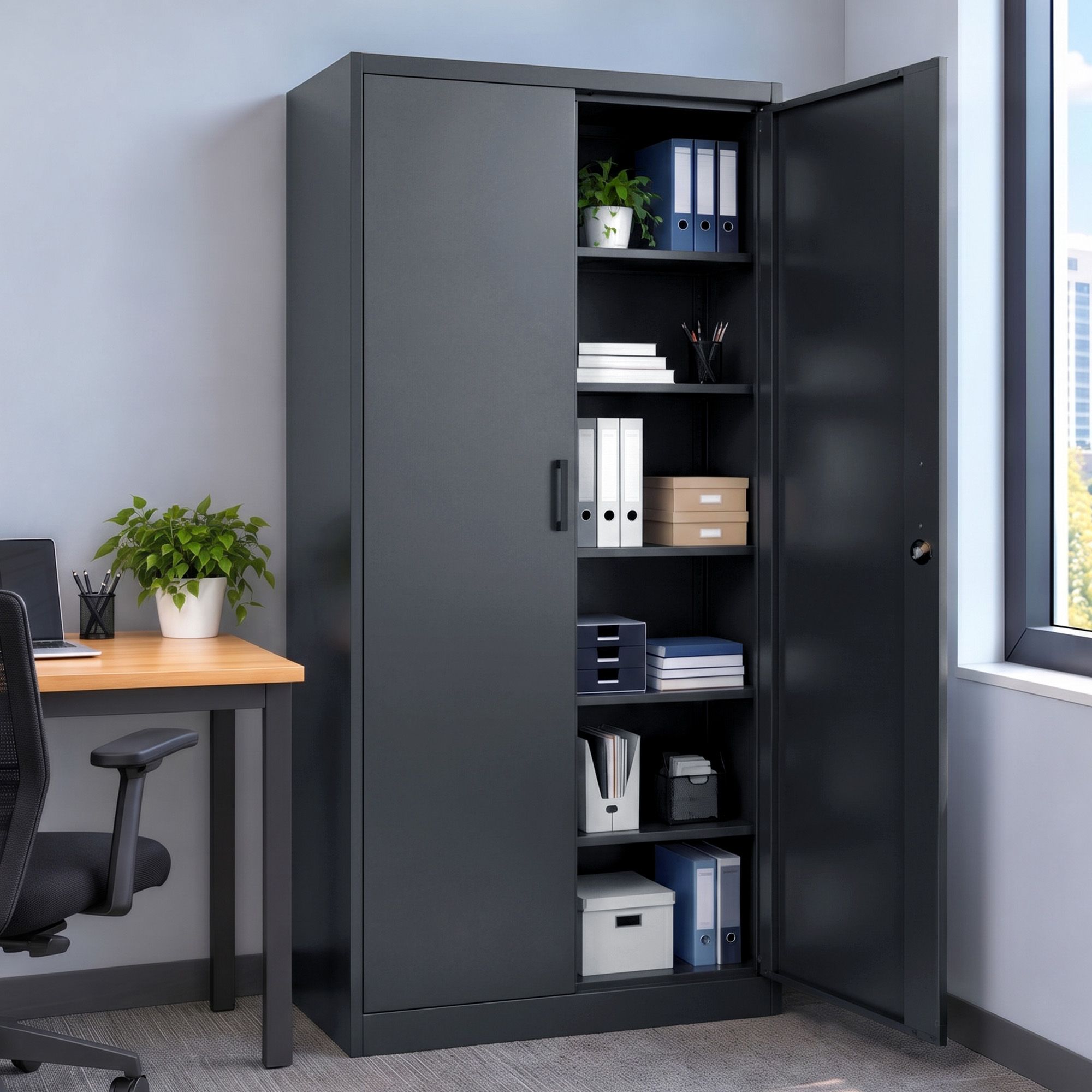 Artiss 185cm Metal Filing Cabinet Locker File Storage Cupboard Office Black Bedworld