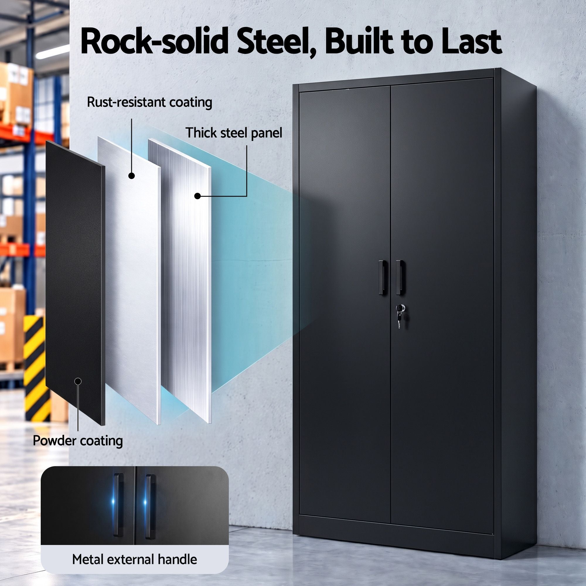 Artiss 185cm Metal Filing Cabinet Locker File Storage Cupboard Office Black Bedworld