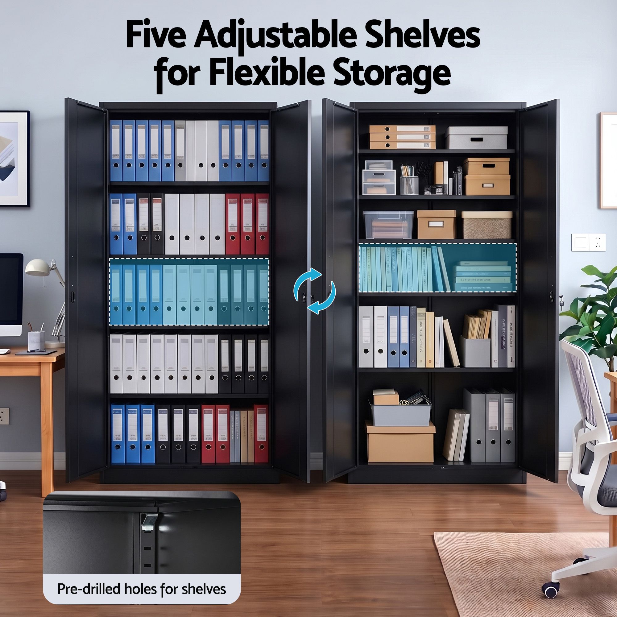 Artiss 185cm Metal Filing Cabinet Locker File Storage Cupboard Office Black Bedworld