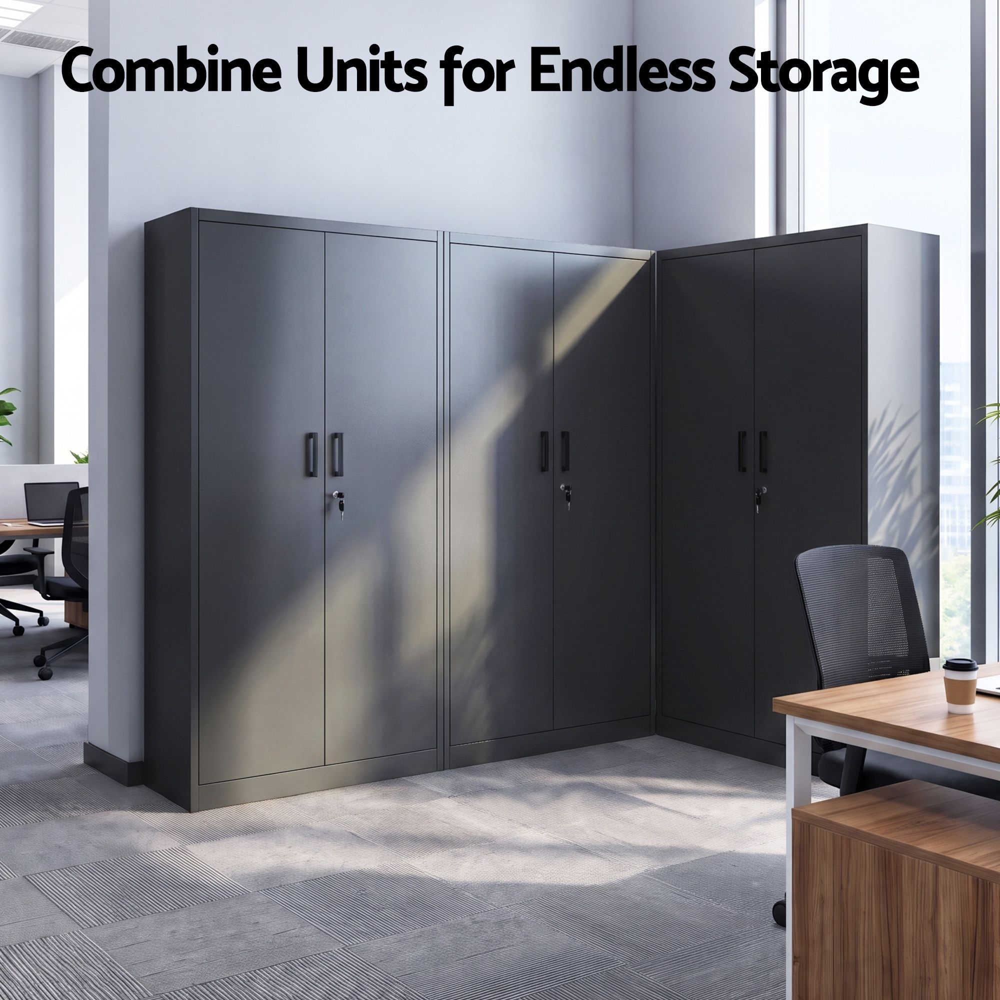 Artiss 185cm Metal Filing Cabinet Locker File Storage Cupboard Office Black Bedworld