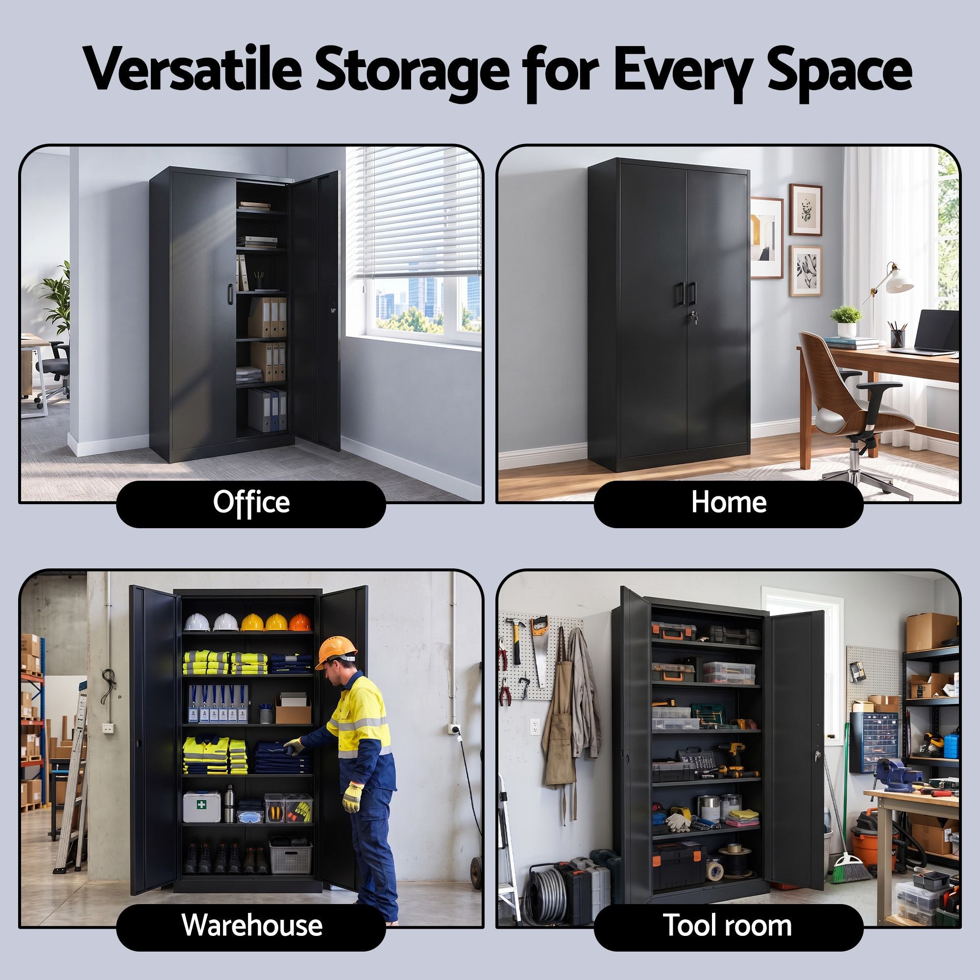 Artiss 185cm Metal Filing Cabinet Locker File Storage Cupboard Office Black Bedworld