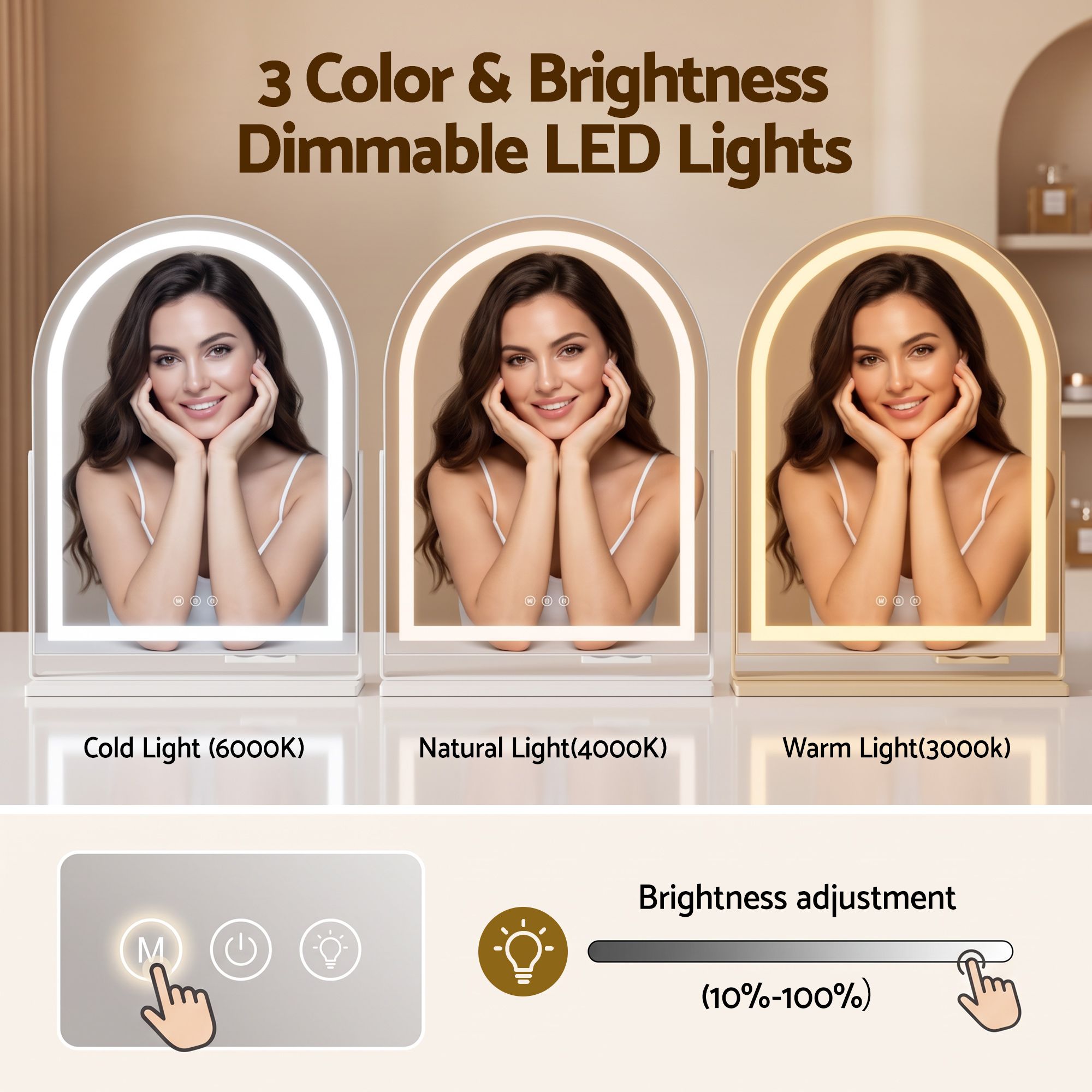 Embellir Makeup Mirror with Lights Hollywood Vanity Mirror 3 Colour LED White 40x50cm Bedworld