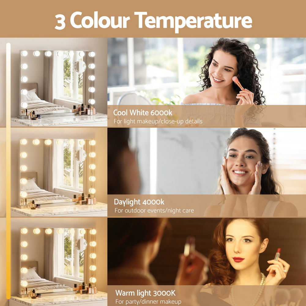 Embellir Bluetooth Makeup Mirror 58x46cm Hollywood Vanity with LED Light Wall