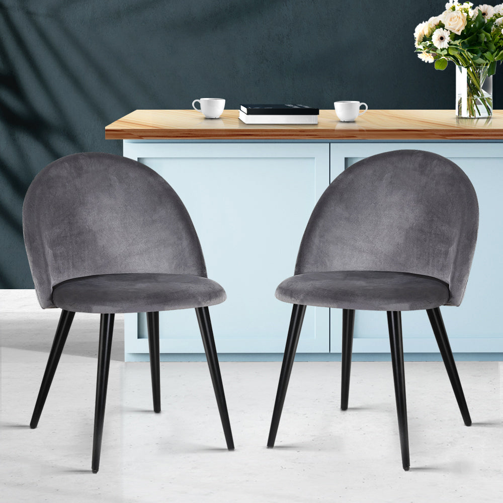 Artiss Dining Chairs Set of 2 Velvet Solid Curved Dark Grey Bedworld