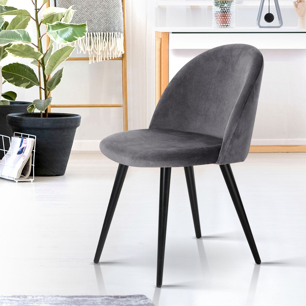 Artiss Dining Chairs Set of 2 Velvet Solid Curved Dark Grey Bedworld
