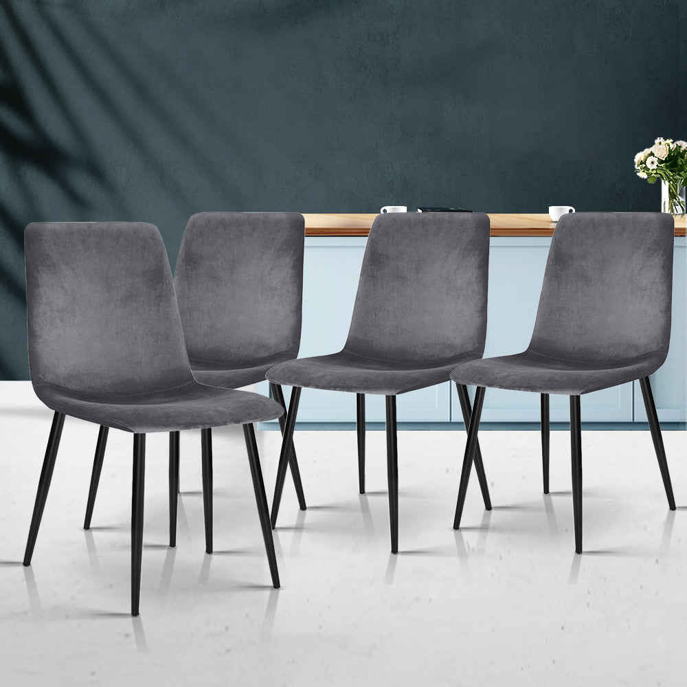 Artiss Dining Chairs Set of 4 Velvet Horizontal Slope Grey Bedworld