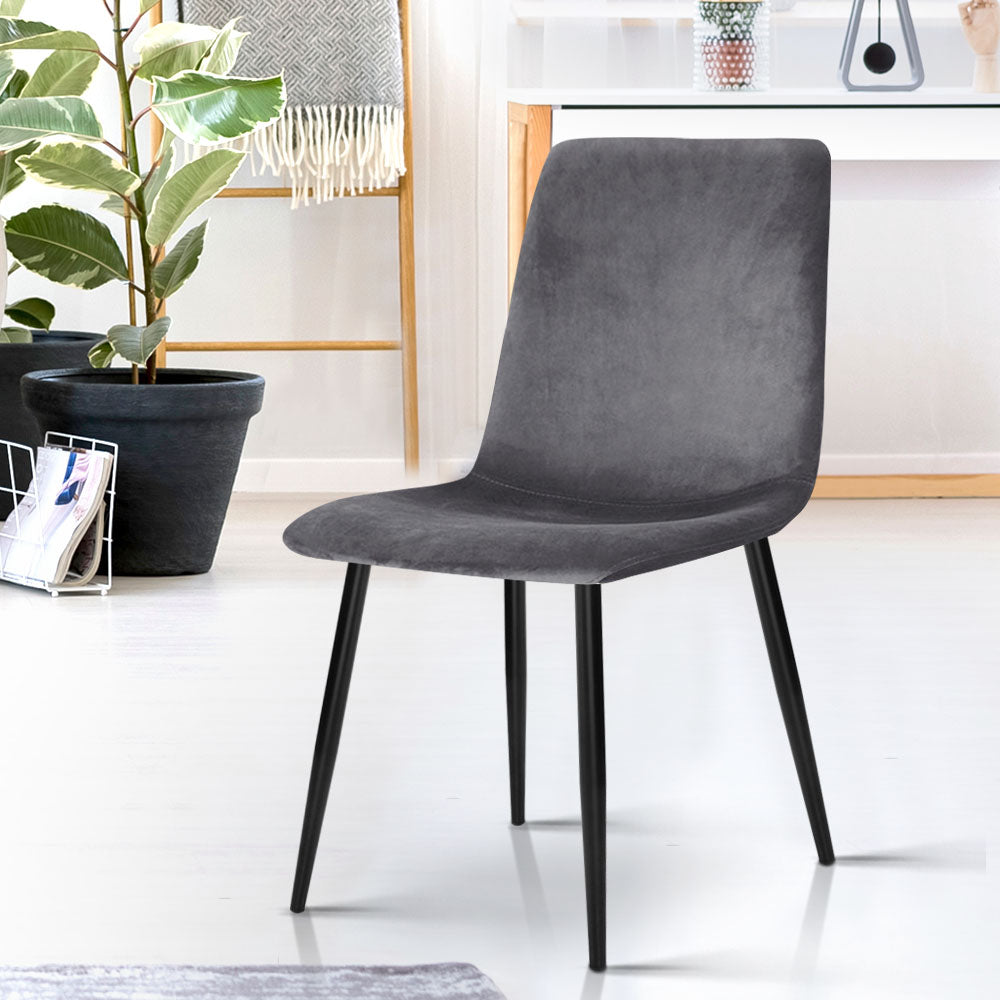 Artiss Dining Chairs Set of 4 Velvet Horizontal Slope Grey Bedworld