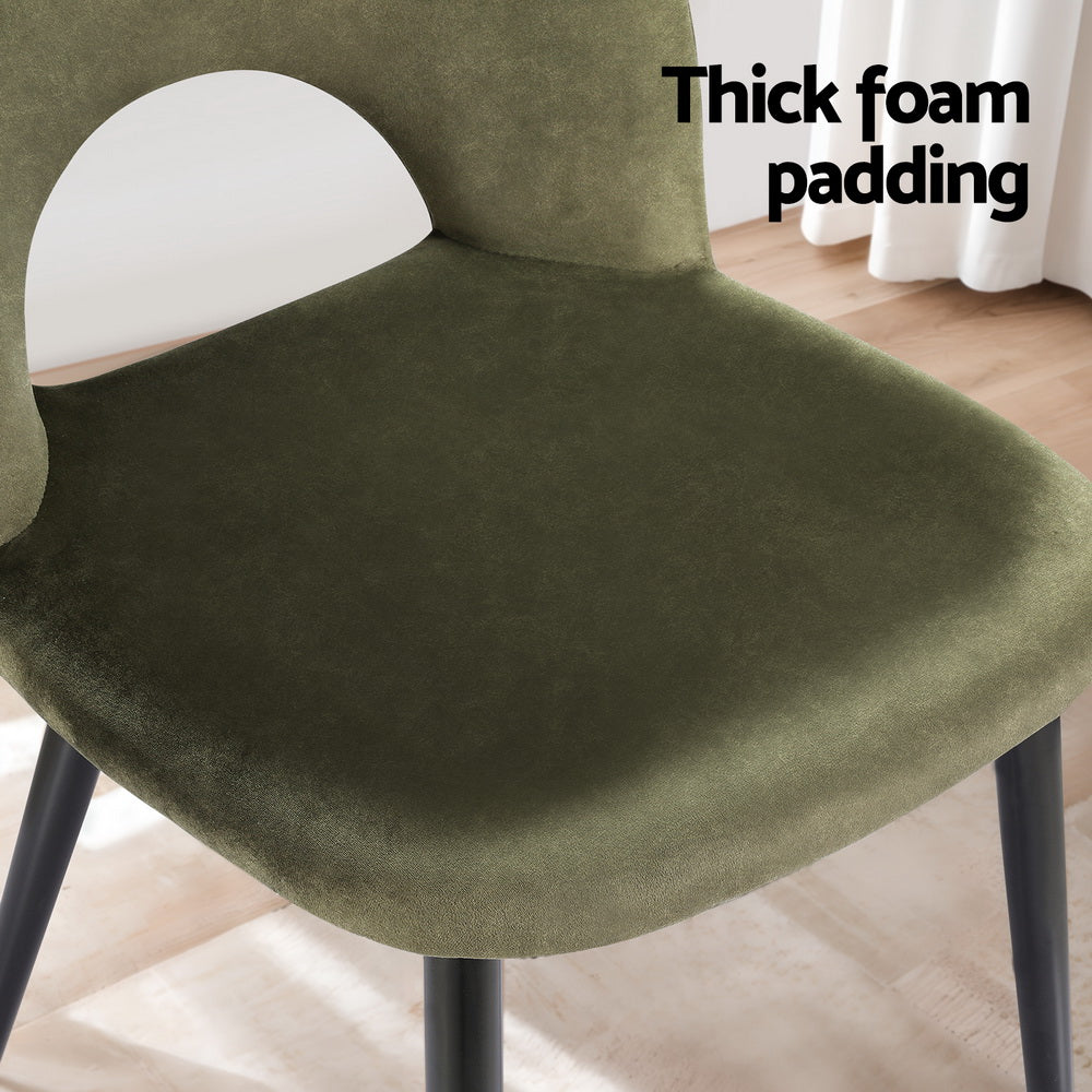 Olive green velvet chair seat with thick foam padding and black legs