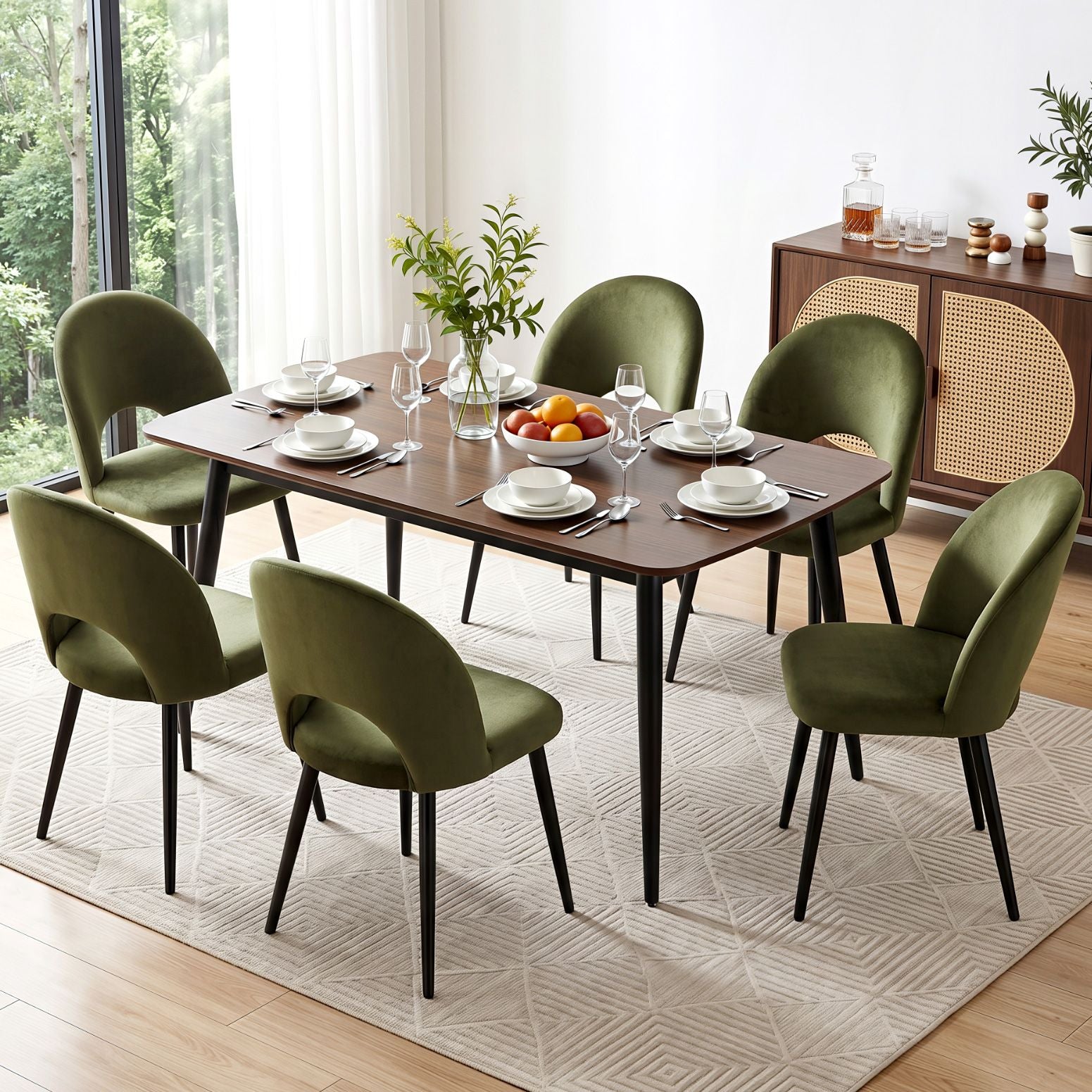 Artiss Dining Chairs Set of 6 Velvet Hollow Green Bedworld
