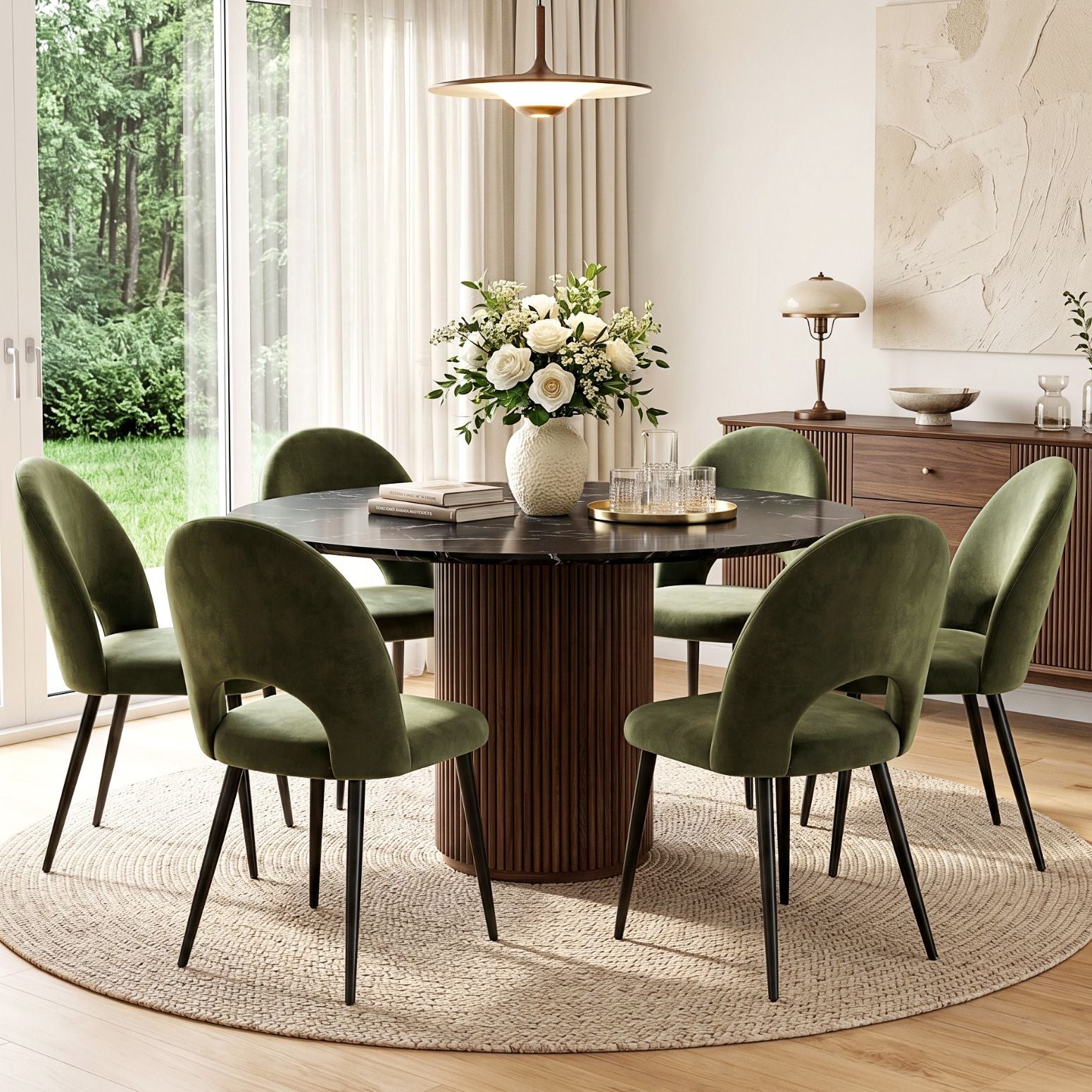 Artiss Dining Chairs Set of 6 Velvet Hollow Green Bedworld