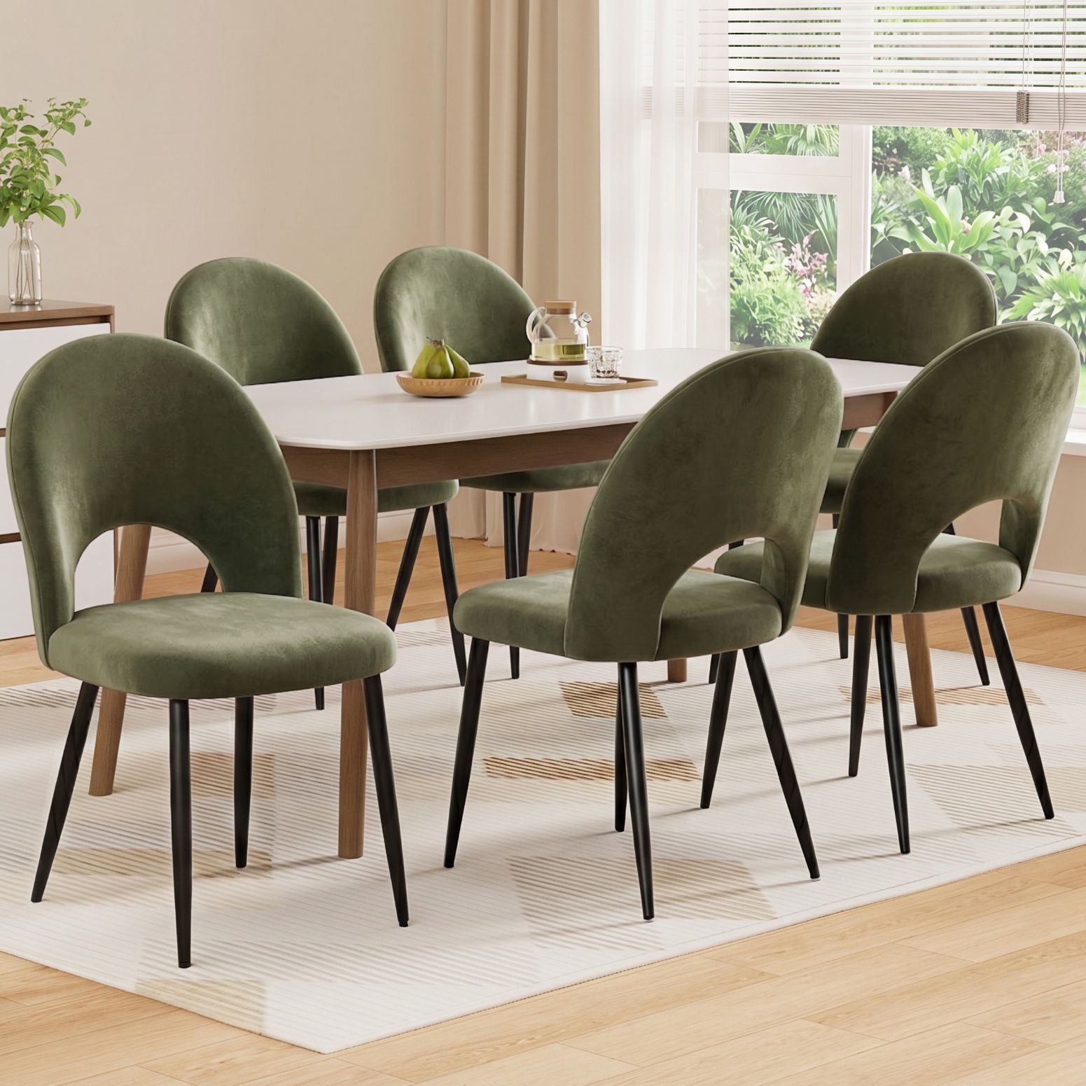 Artiss Dining Chairs Set of 6 Velvet Hollow Green Bedworld