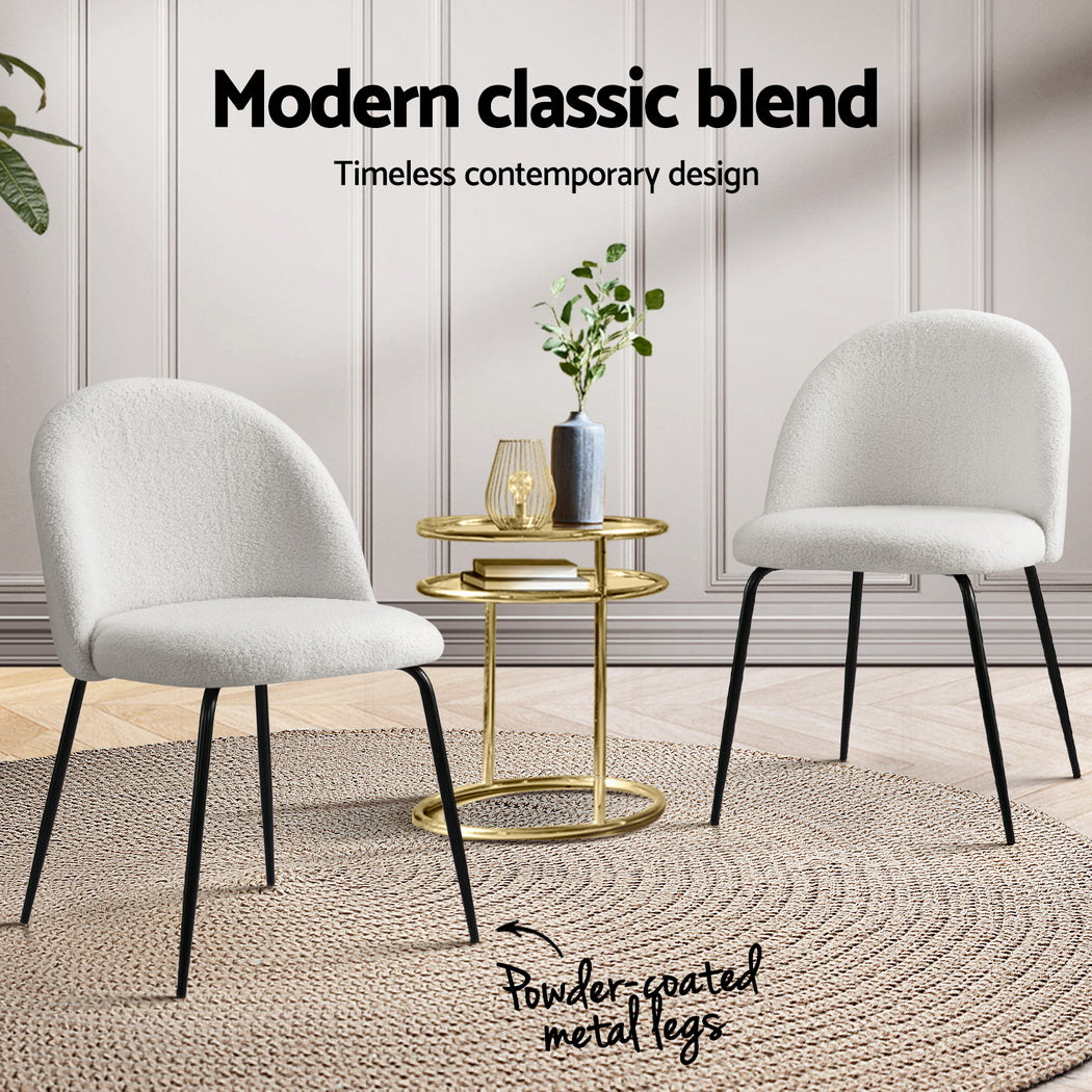 Artiss Dining Chairs Set of 4 Sherpa Boucle White