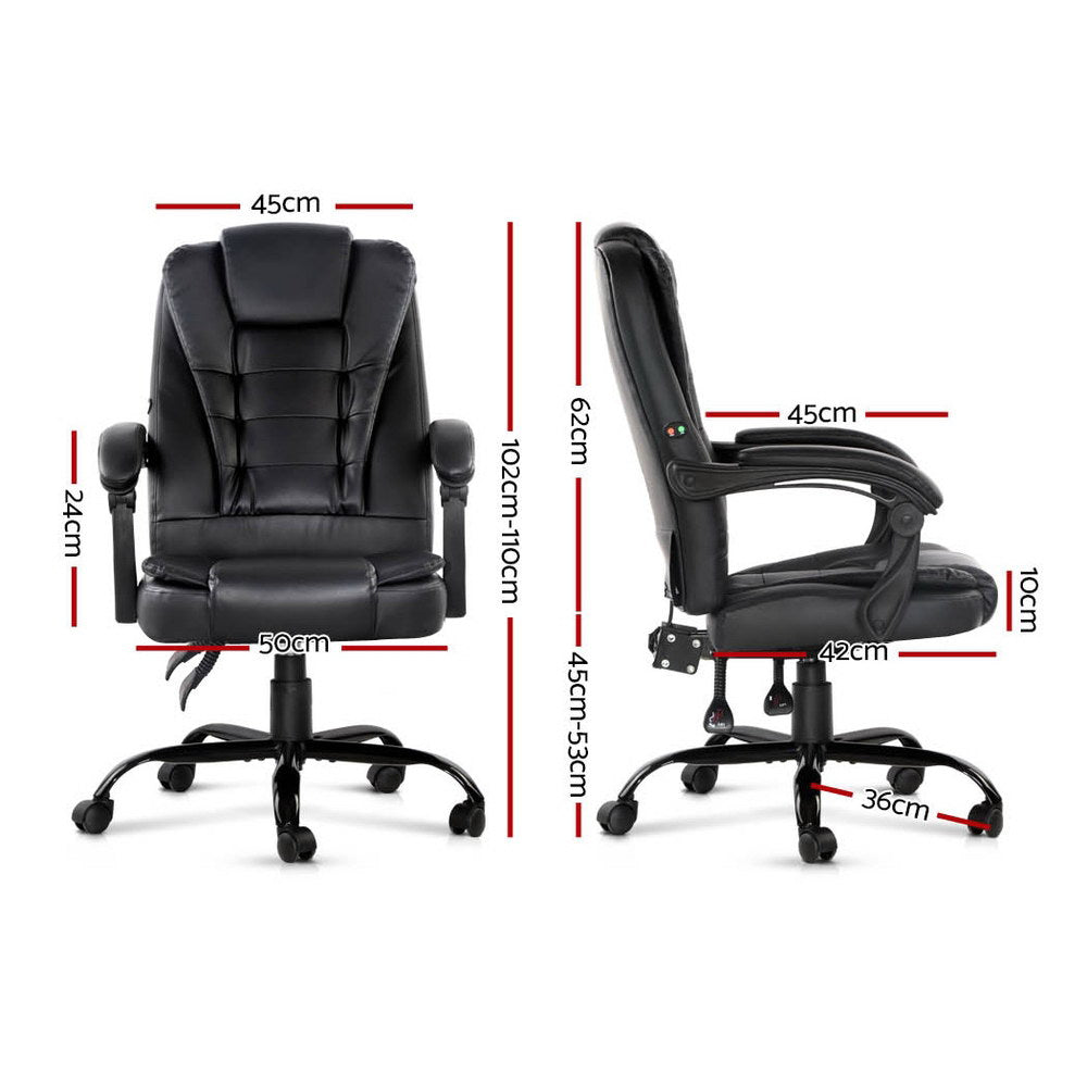 Artiss Massage Office Chair Executive Computer Gaming Chairs Black PU Leather