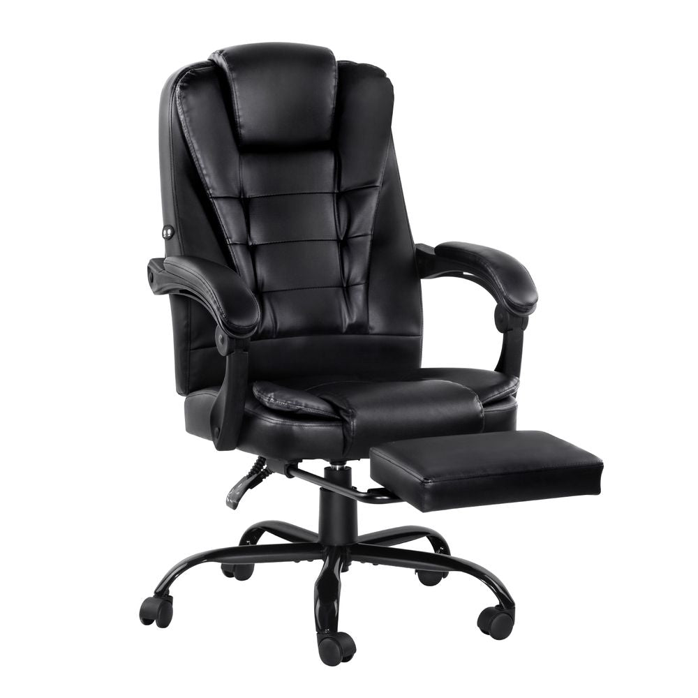 Artiss 2 Point Massage Office Chair PU Leather Footrest Black Bedworld