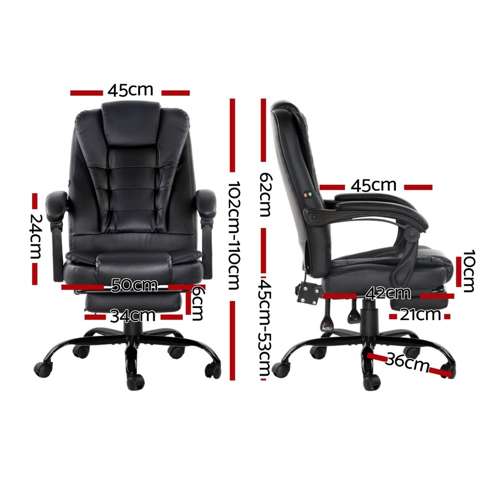 Artiss 2 Point Massage Office Chair PU Leather Footrest Black Bedworld
