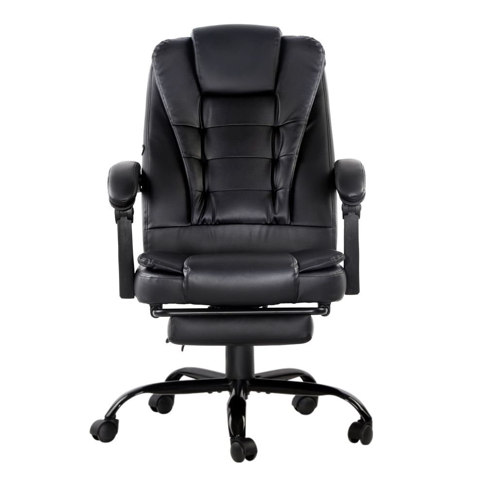 Artiss 2 Point Massage Office Chair PU Leather Footrest Black Bedworld